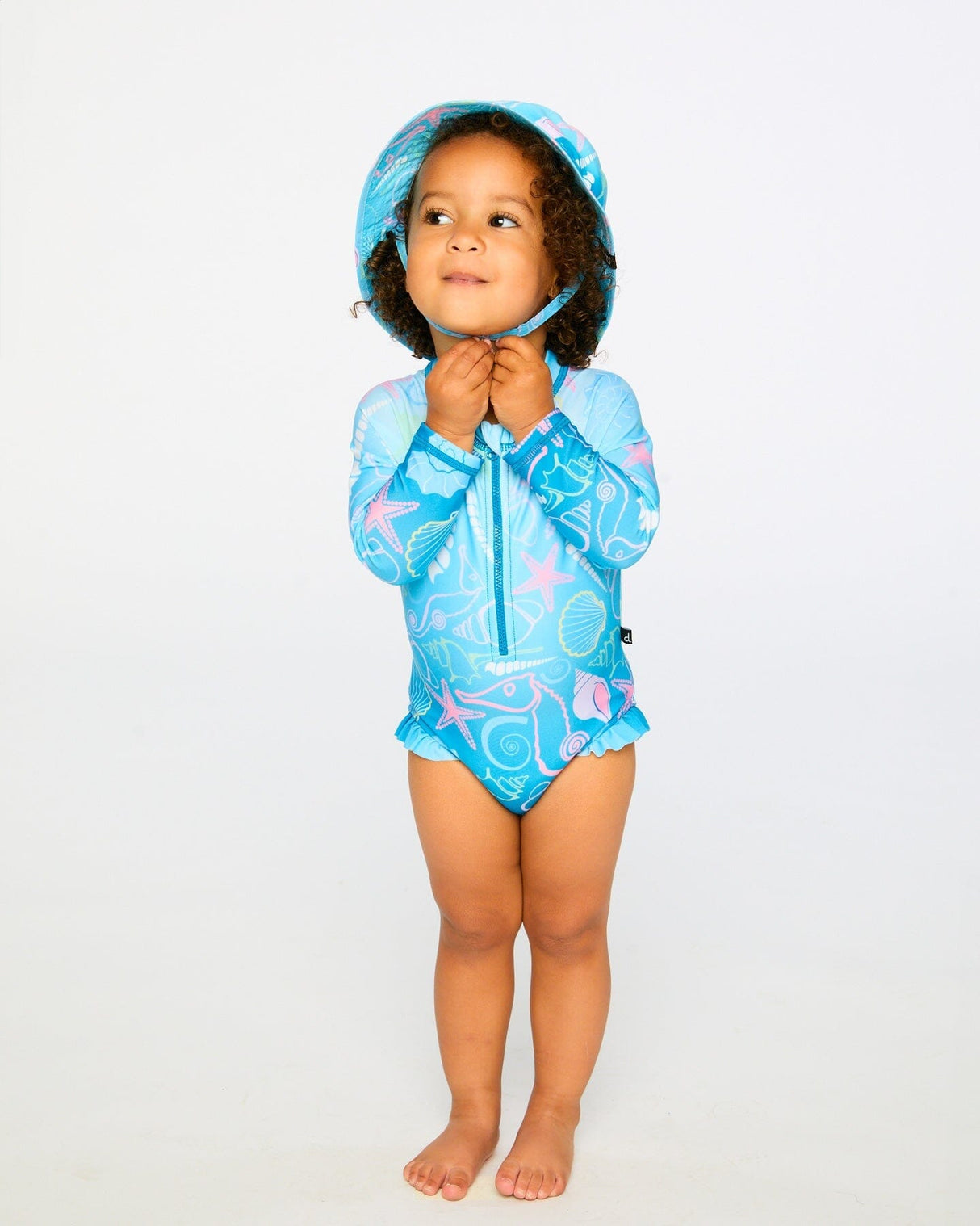Baby And Toddler One-Piece Long Sleeve Rashguard Blue Shell Print-1