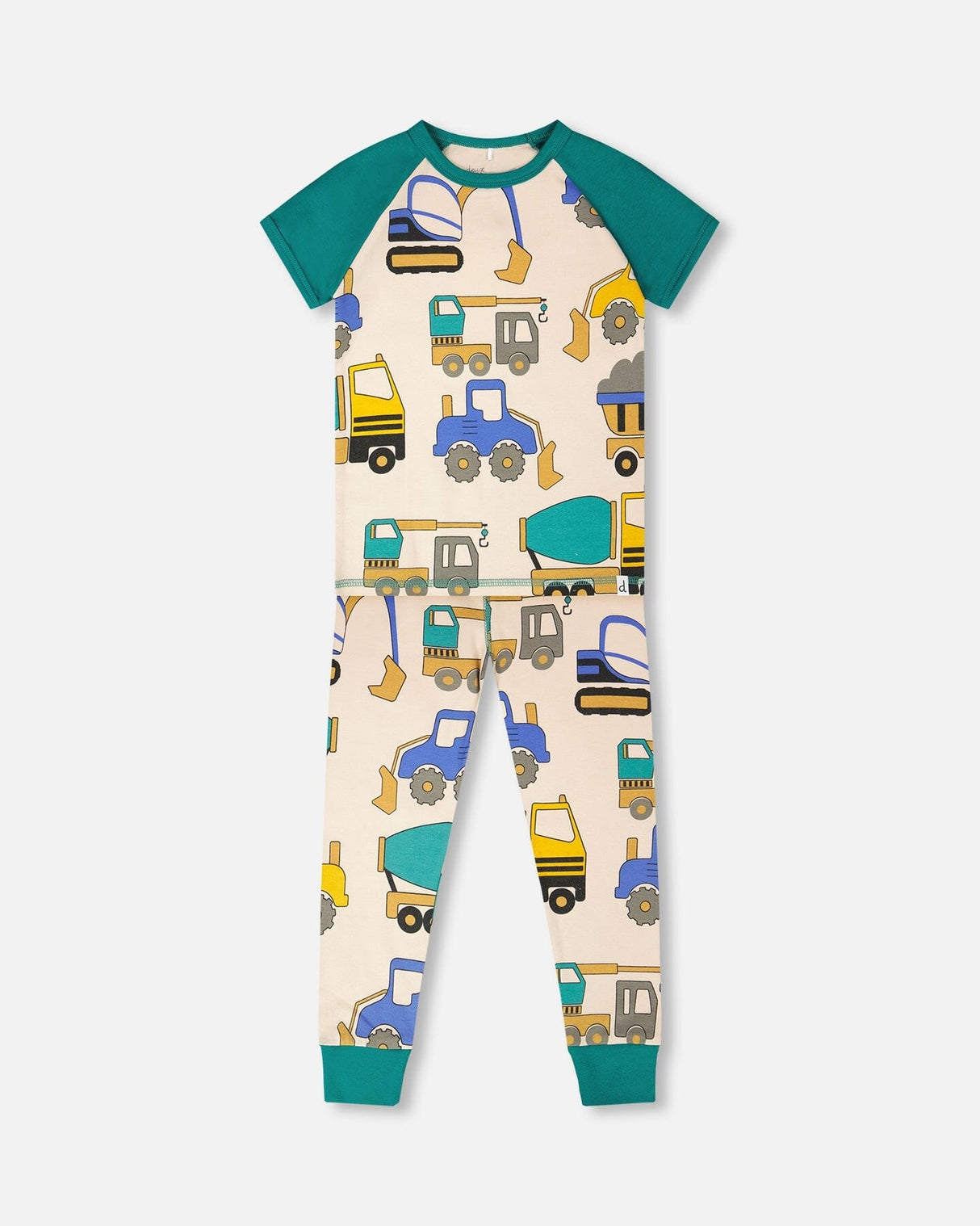 Organic Cotton Two-Piece Pyjama Set Beige Truck Print-0