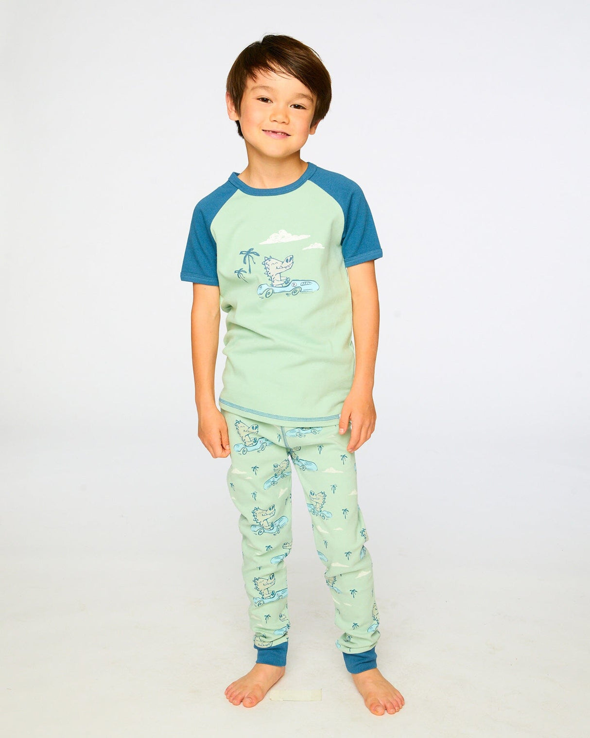 Organic Cotton Two-Piece Pyjama Set Green Crocodile Print-1