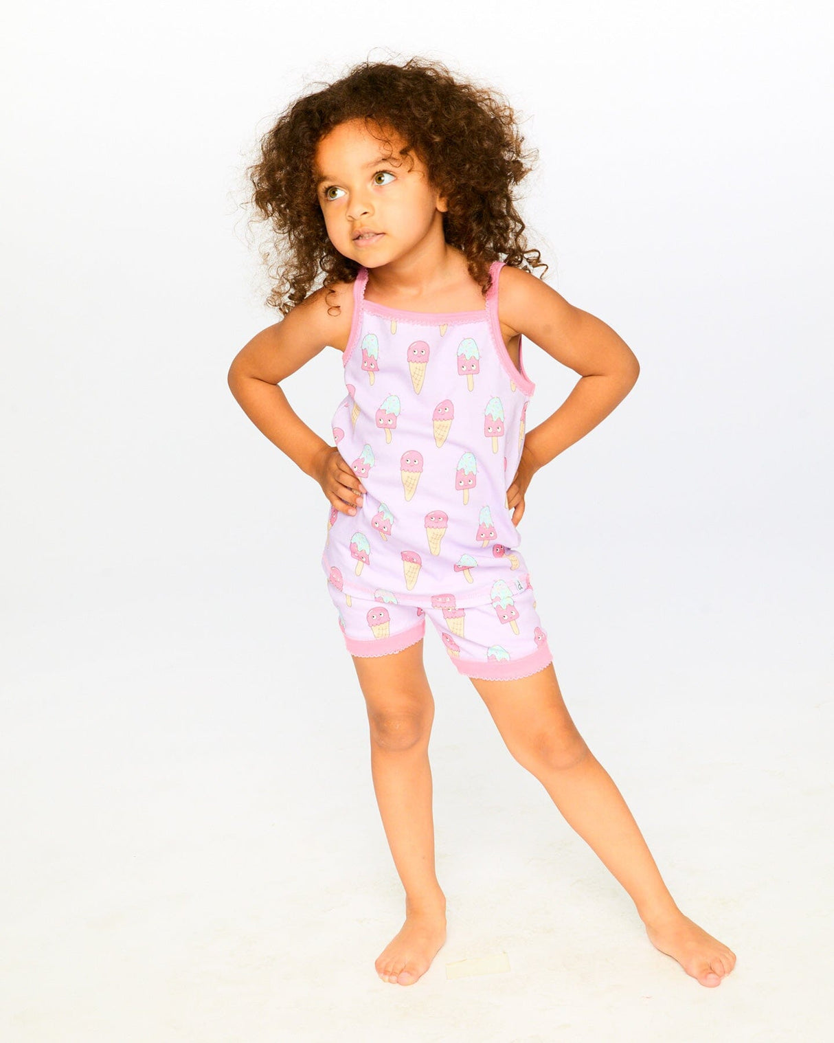 Organic Cotton Two-Piece Pyjama Set Lilac Printed Ice Creams-1