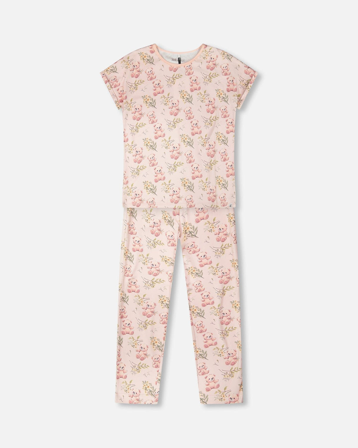Organic Cotton Women Two-Piece Pyjama Set Pale Pink Bear Print-0