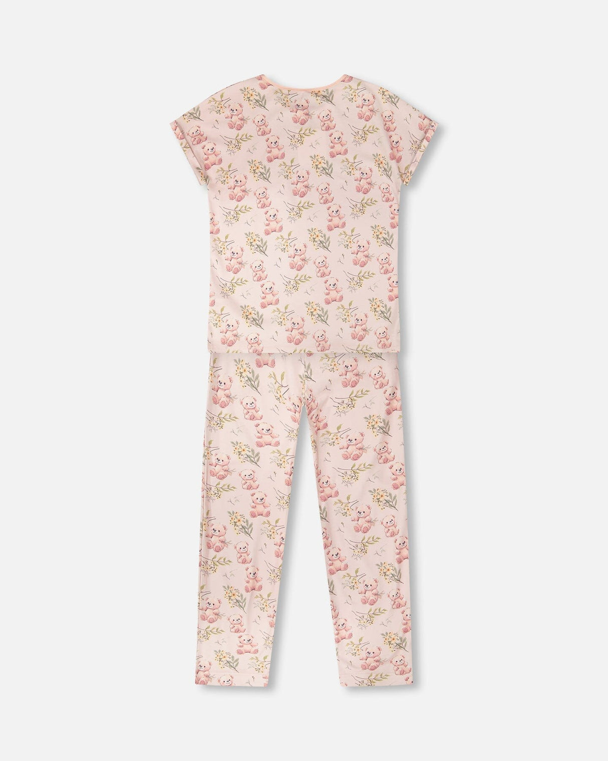 Organic Cotton Women Two-Piece Pyjama Set Pale Pink Bear Print-1