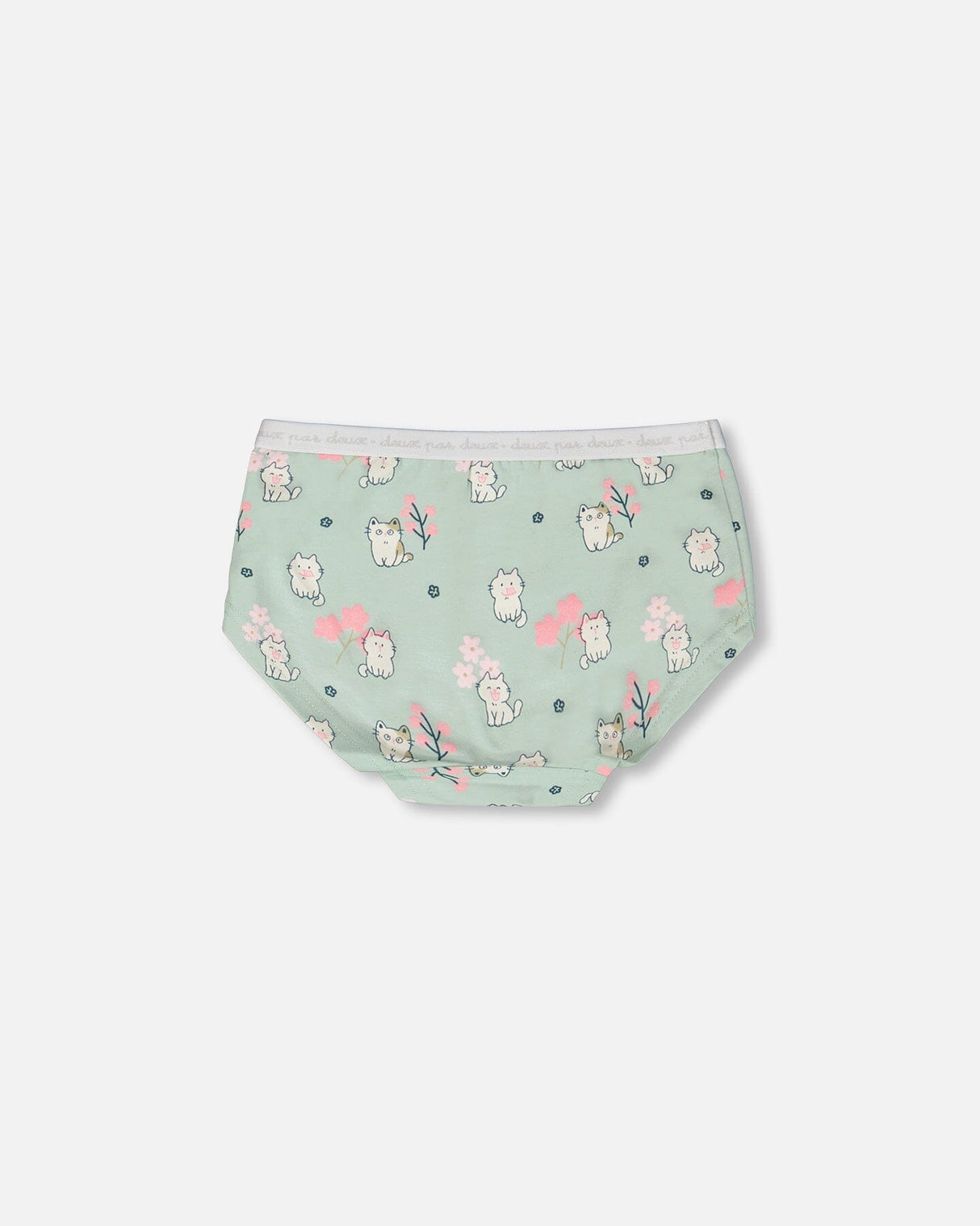 Organic Cotton Boyshort Panty Green Kitten Print-1