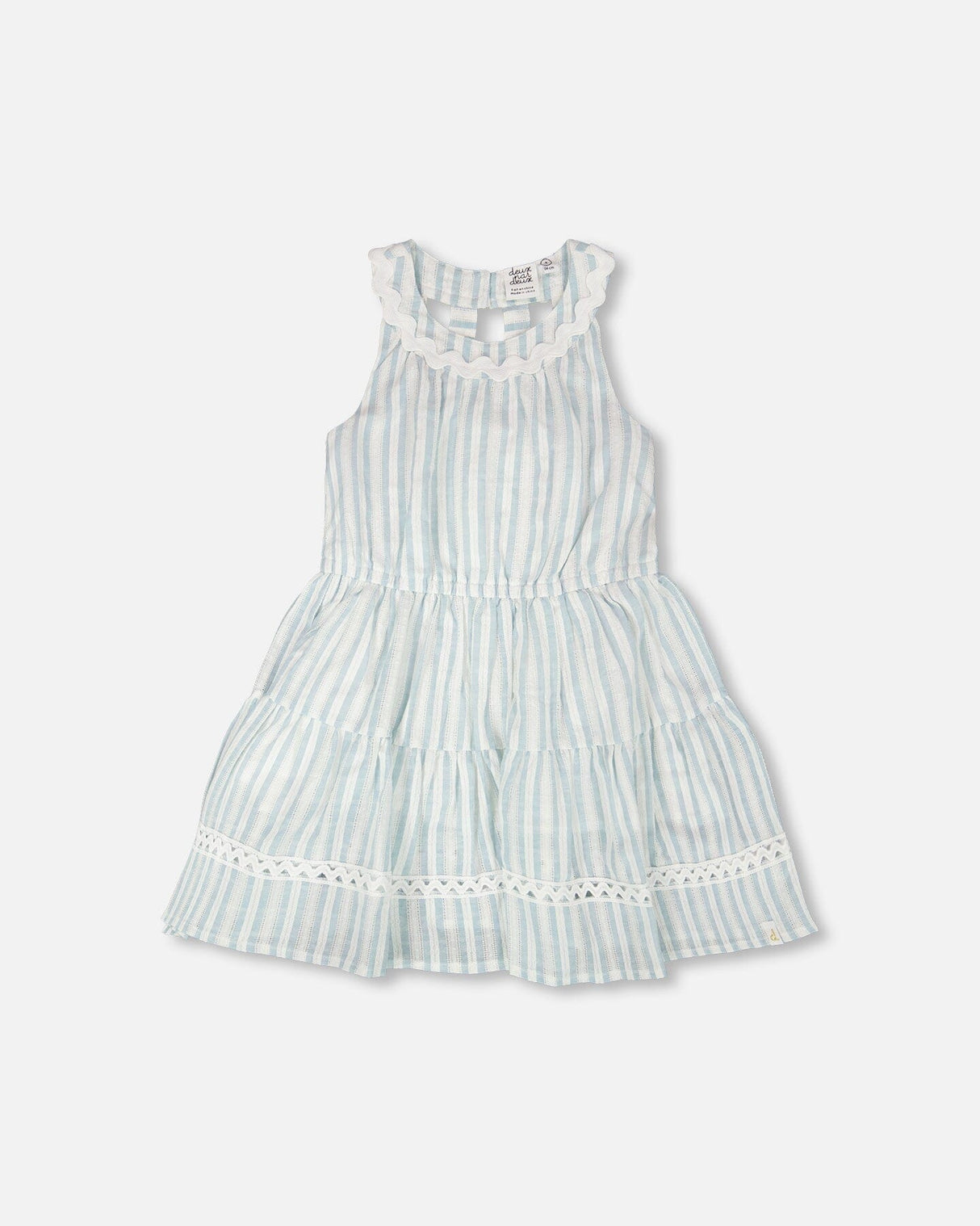 Multi-Tiered Dress White And Blue Stripes-0