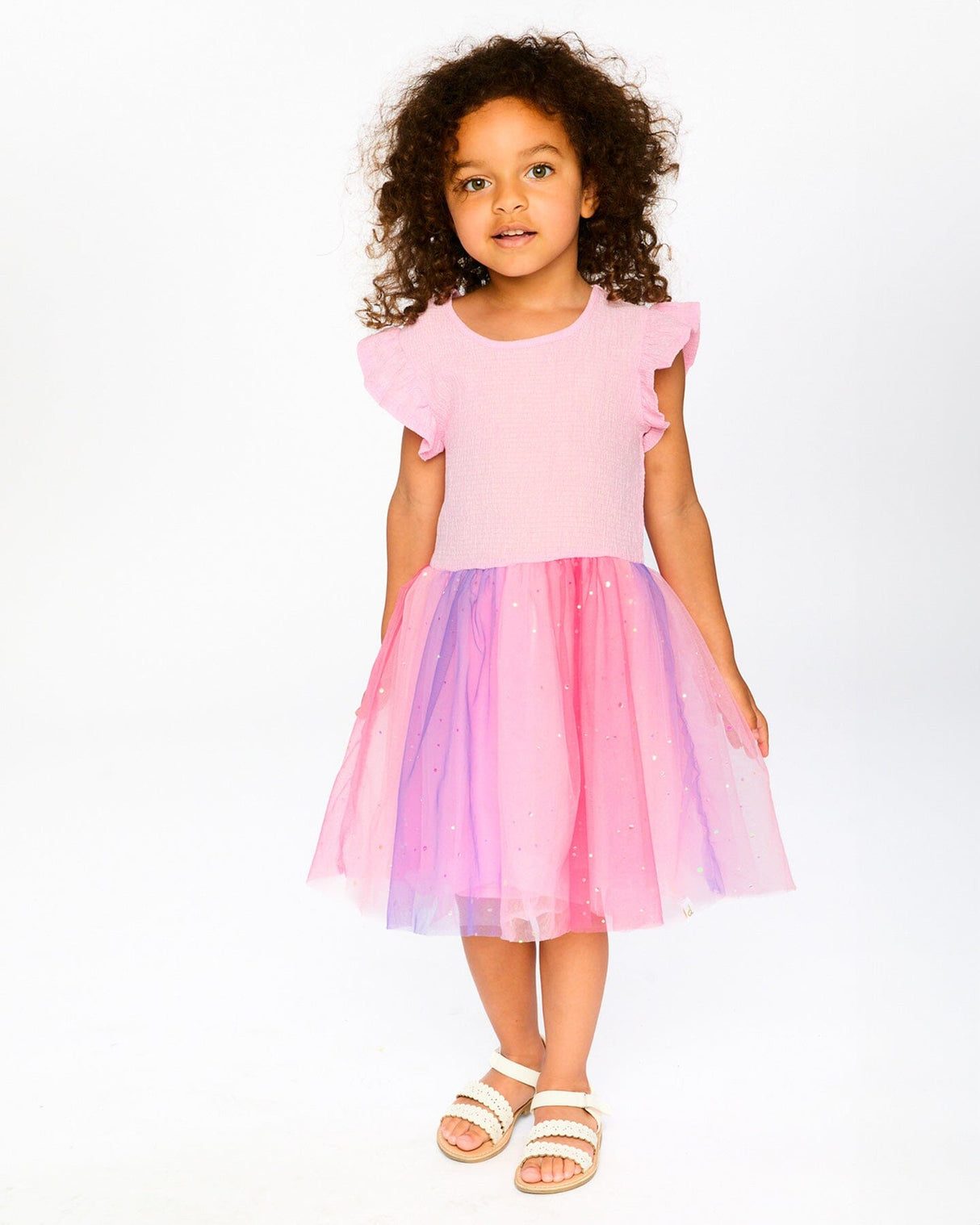 Bi-Material Mesh Dress Pale Pink-1