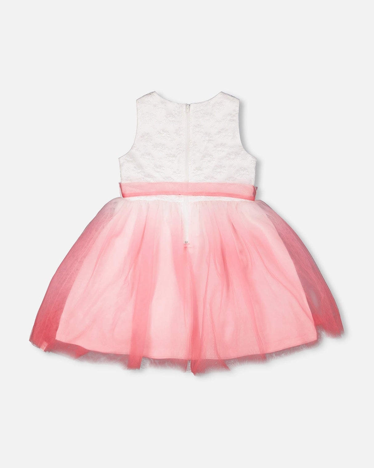Bi-Material Pleated Mesh Dress White And Pink-2