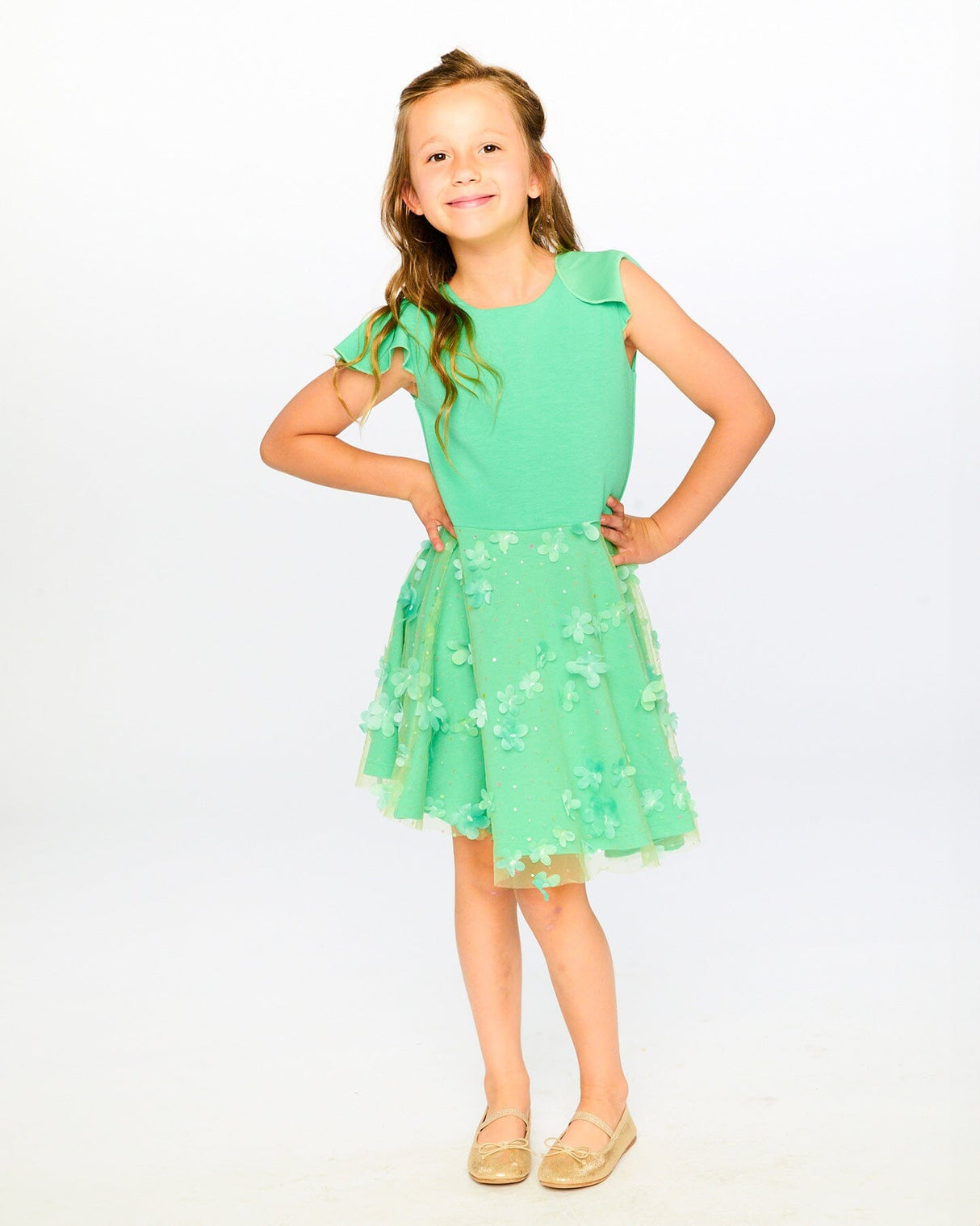 Bi-Material Dress Bright Mint Green-1