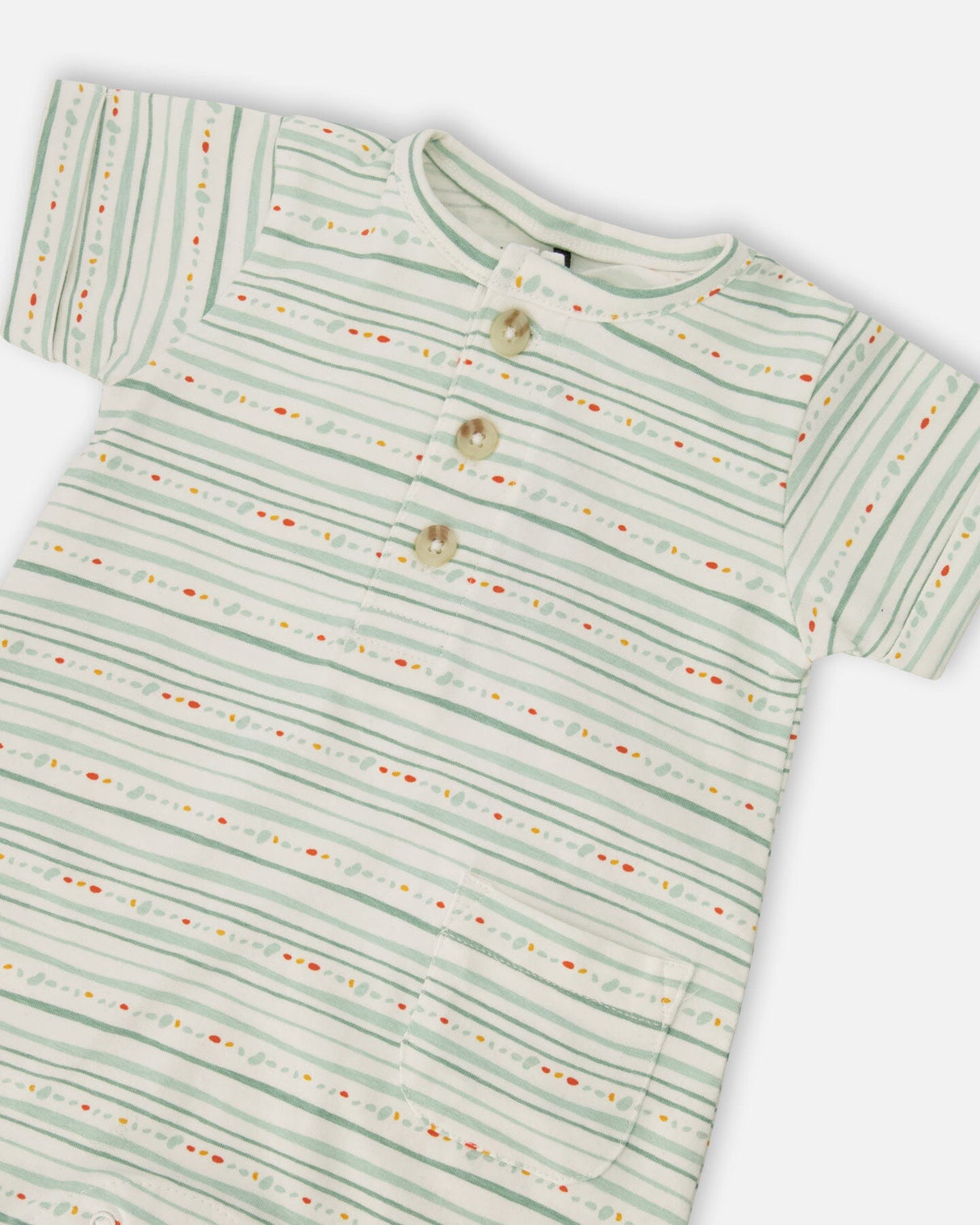Organic Cotton Romper White Printed Mint Green Lines-2