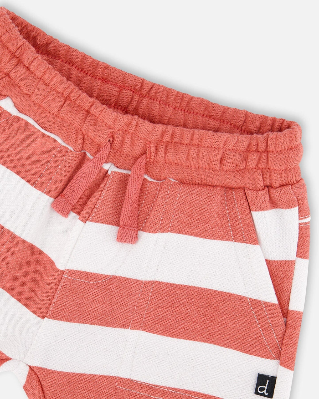 Organic Cotton T-Shirt And Short Set Blue And Brick Stripes-2