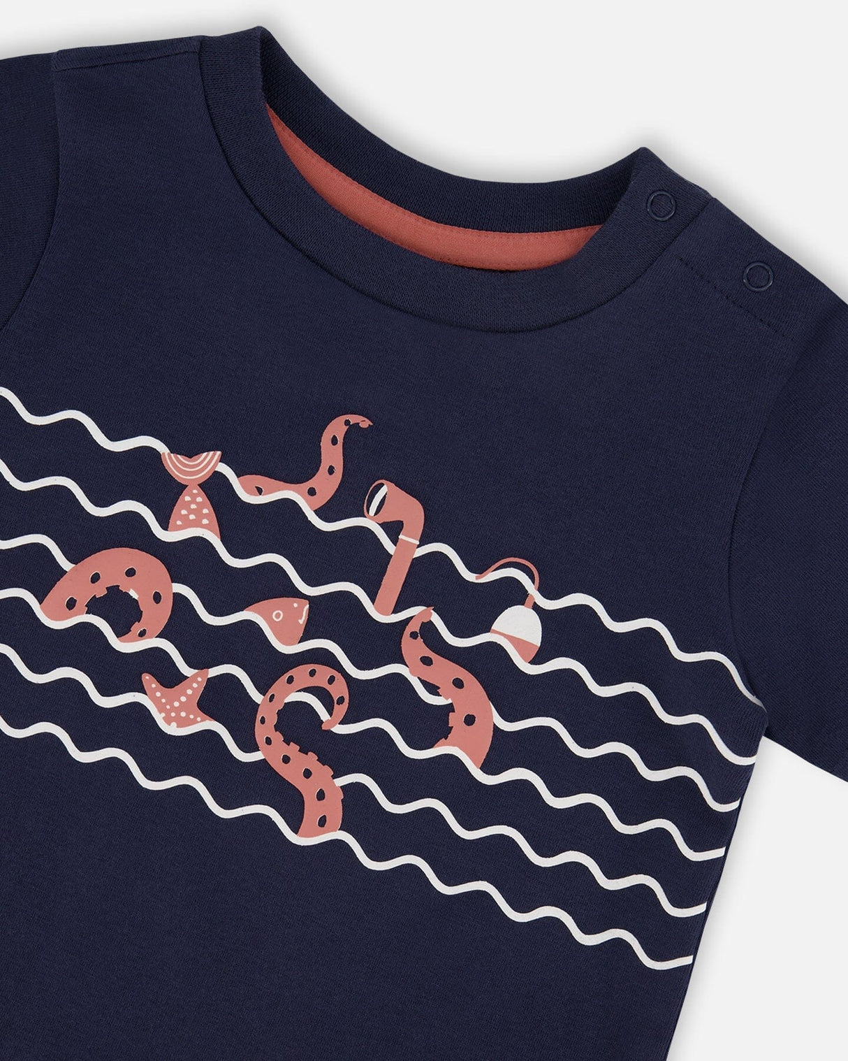 Organic Cotton T-Shirt And Short Set Blue And Brick Stripes-3