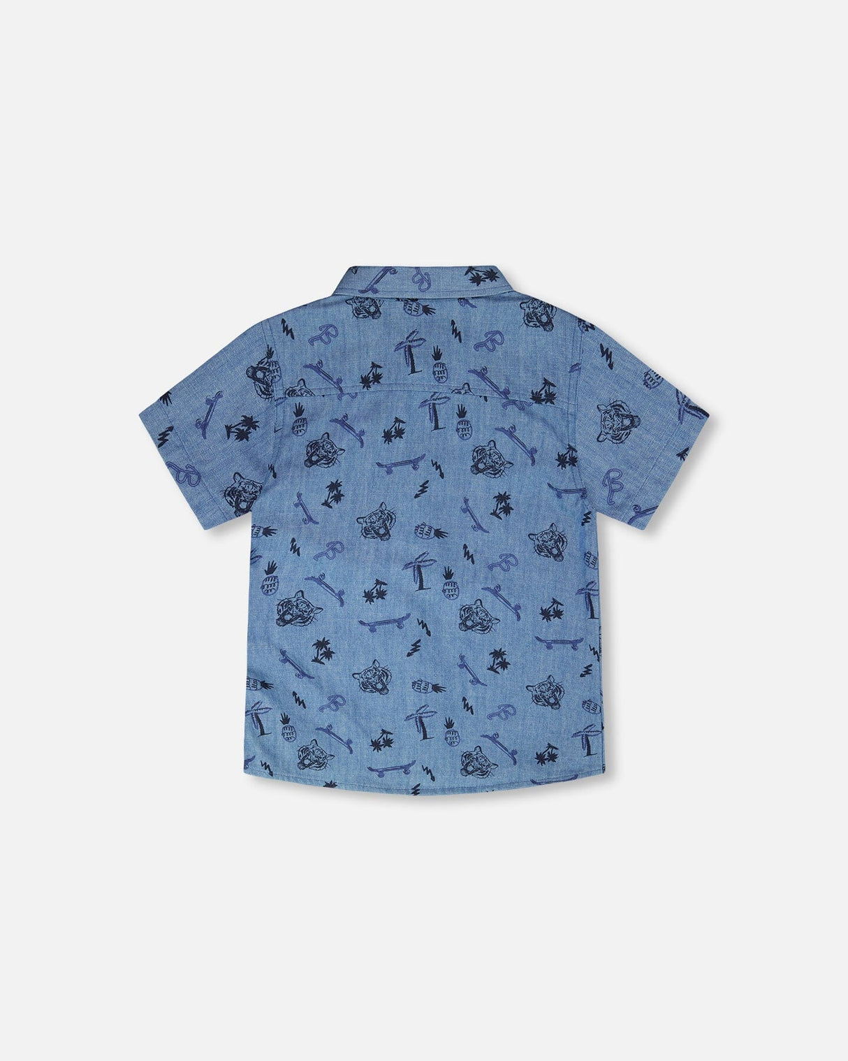 Chambray Short-Sleeve Shirt Blue Printed Skateboards-2