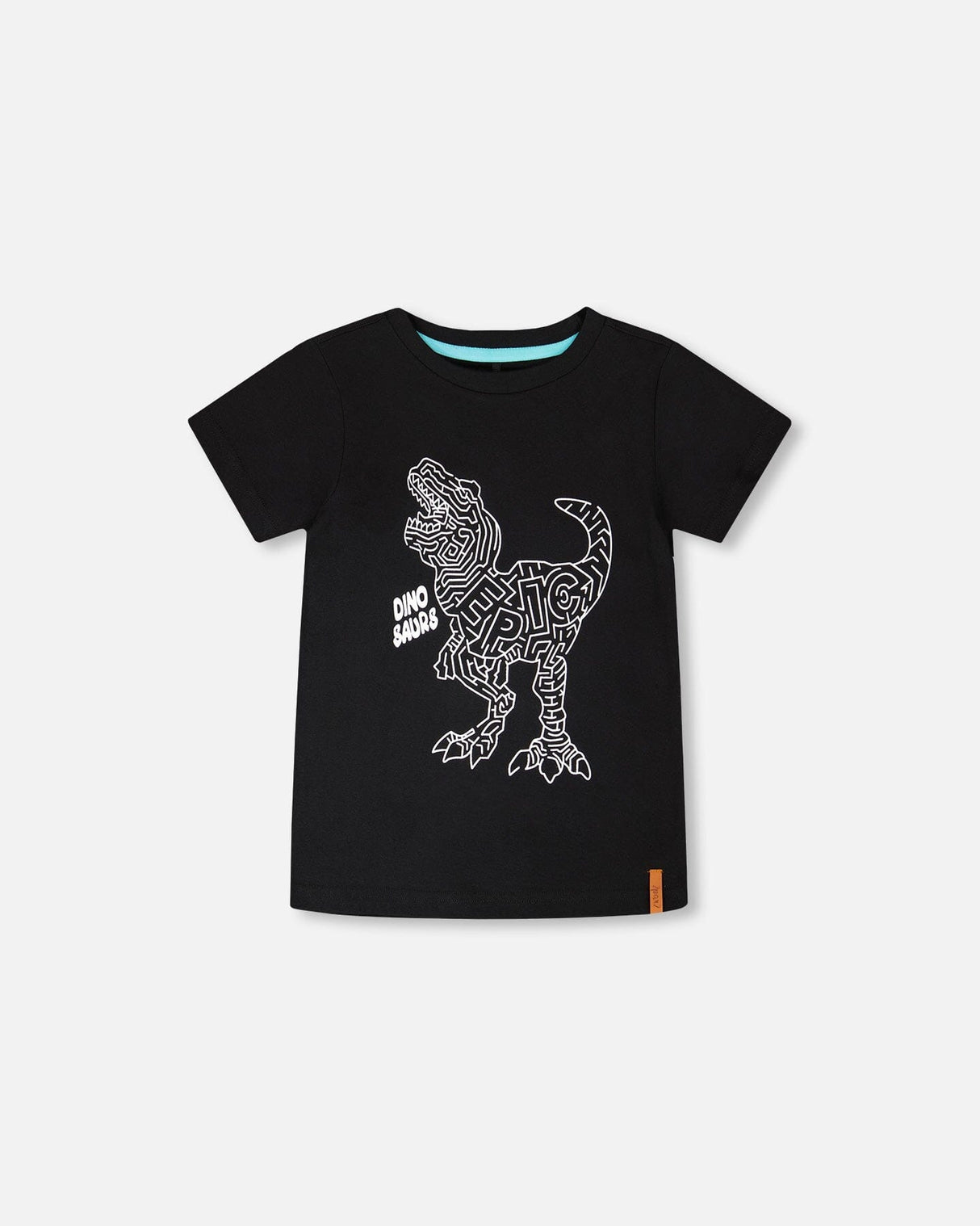 Organic Cotton Jersey T-Shirt With Dino Print Black-0