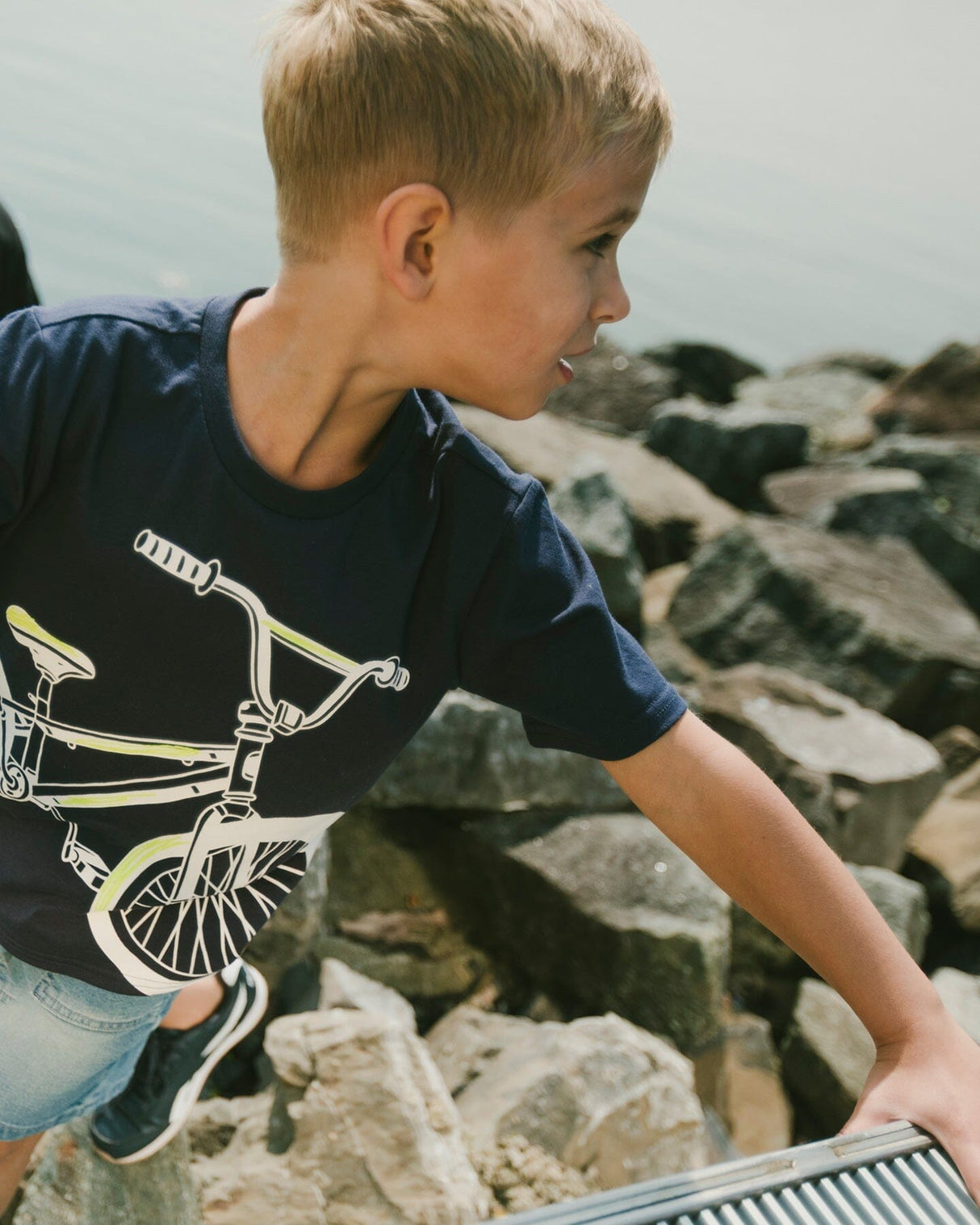 Organic Cotton Jersey T-Shirt With Bike Print Dark Blue-1