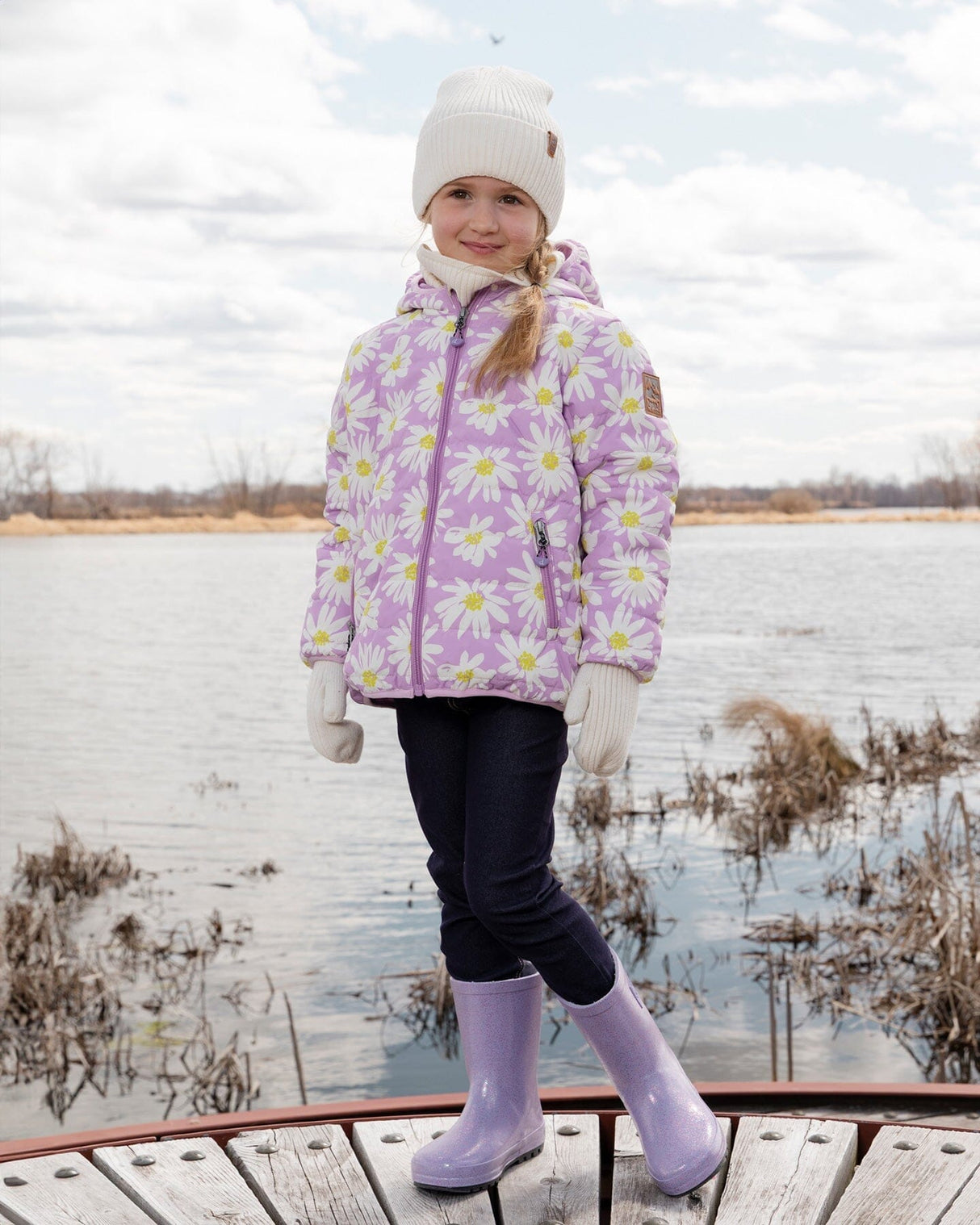 Quilted Mid-Season Jacket Purple Daisy Print-2