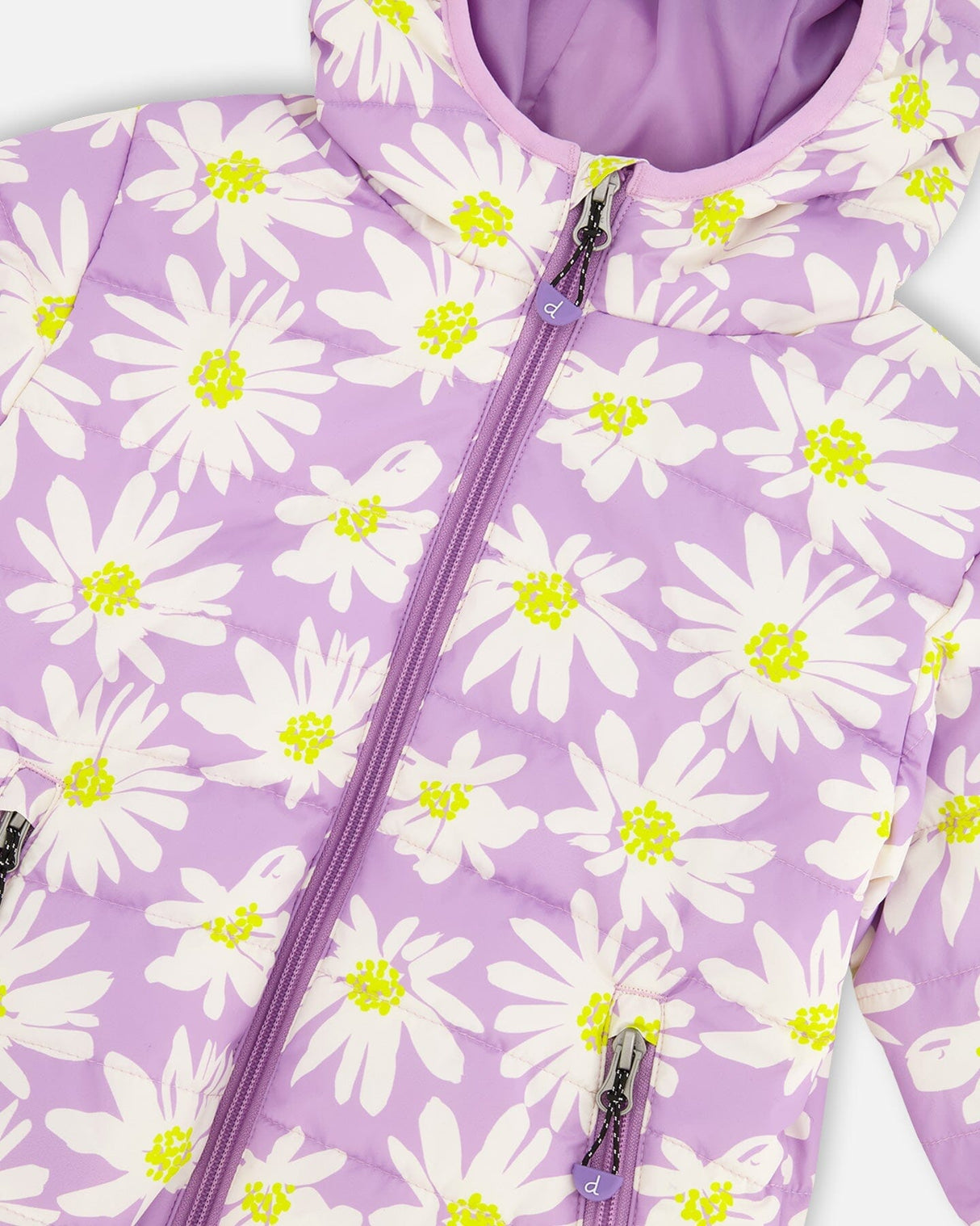 Quilted Mid-Season Jacket Purple Daisy Print-4