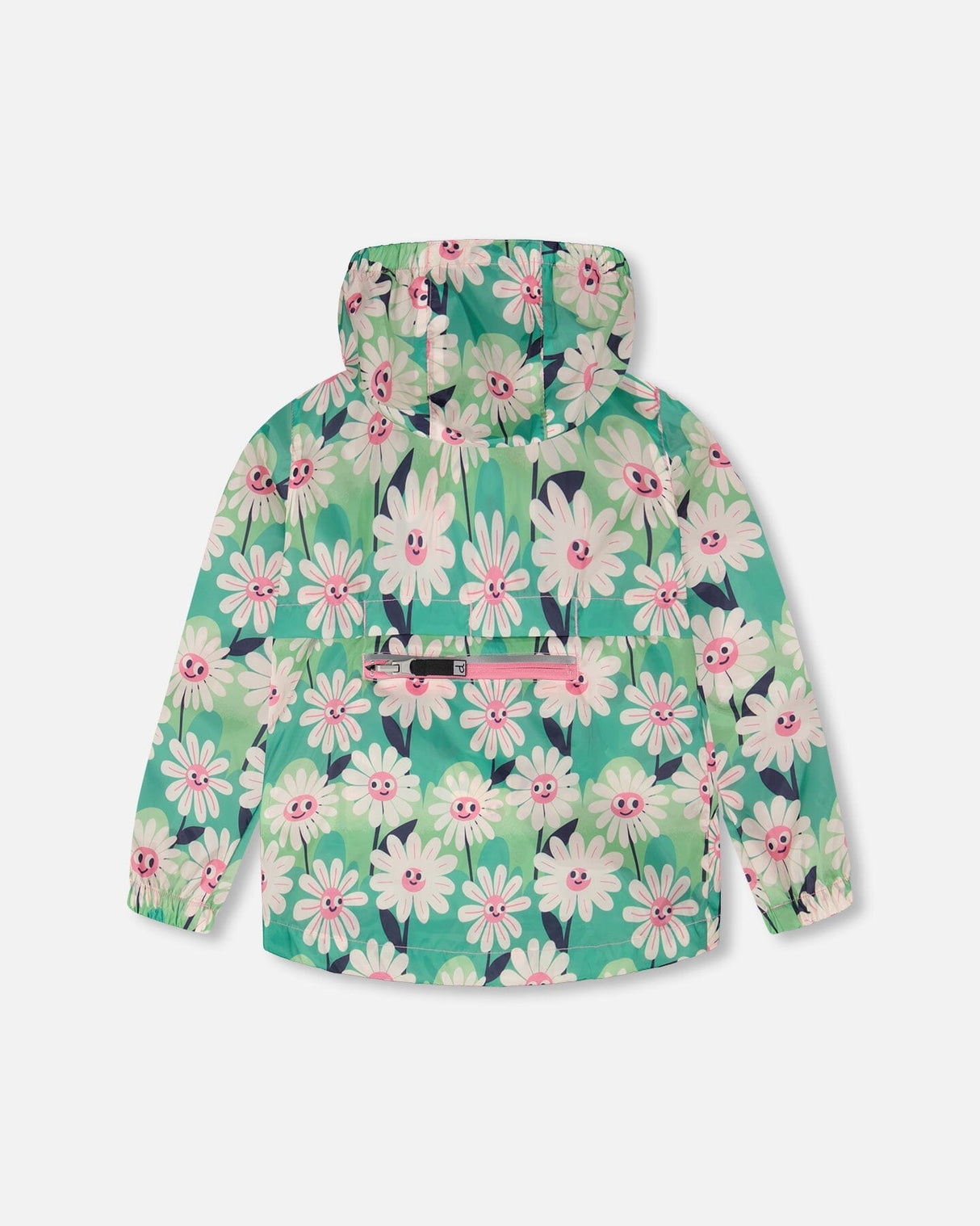 Packable Windbreaker In Polyester Green Smiling Flower Print-3