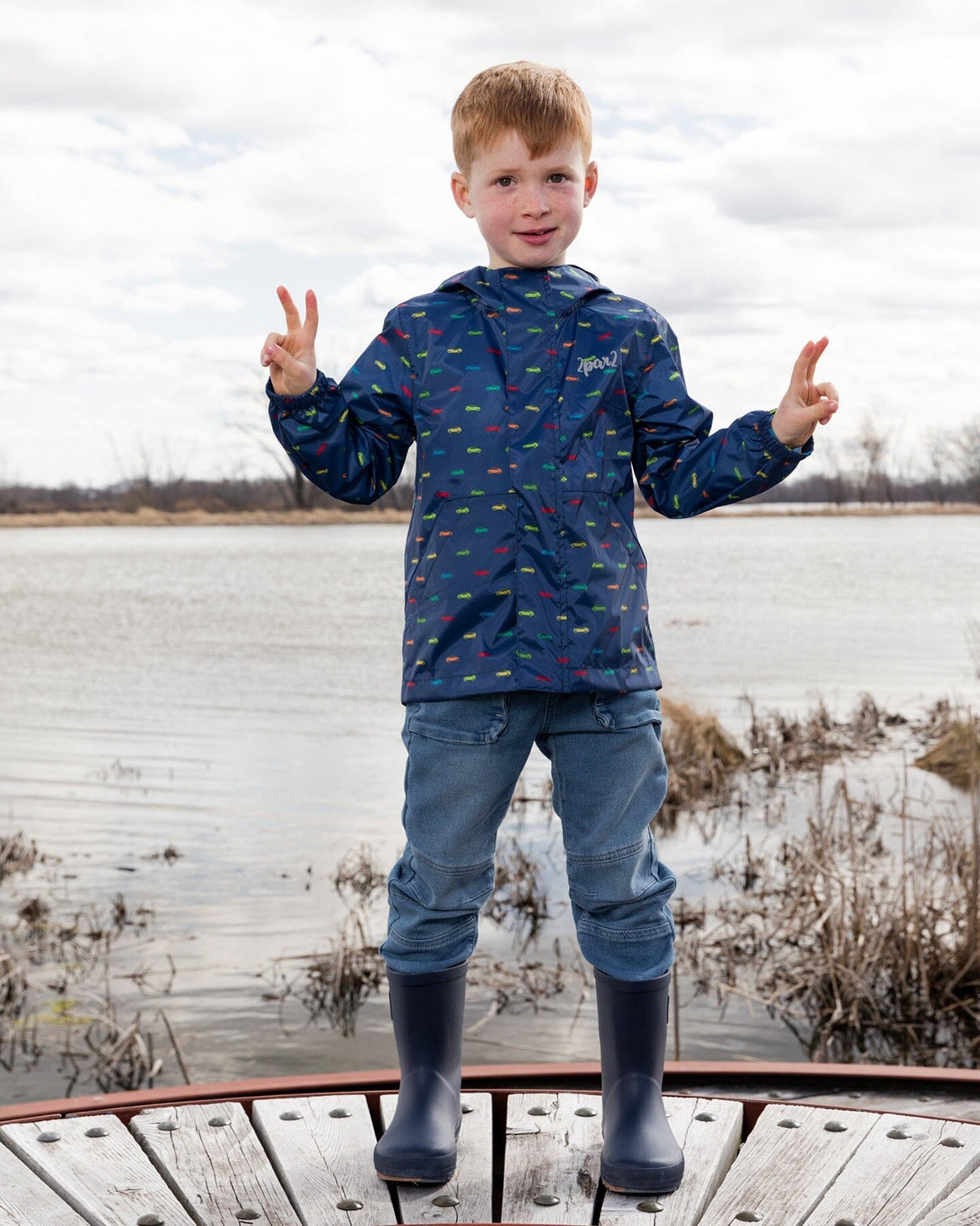 Packable Windbreaker In Polyester Blue Car Print-1