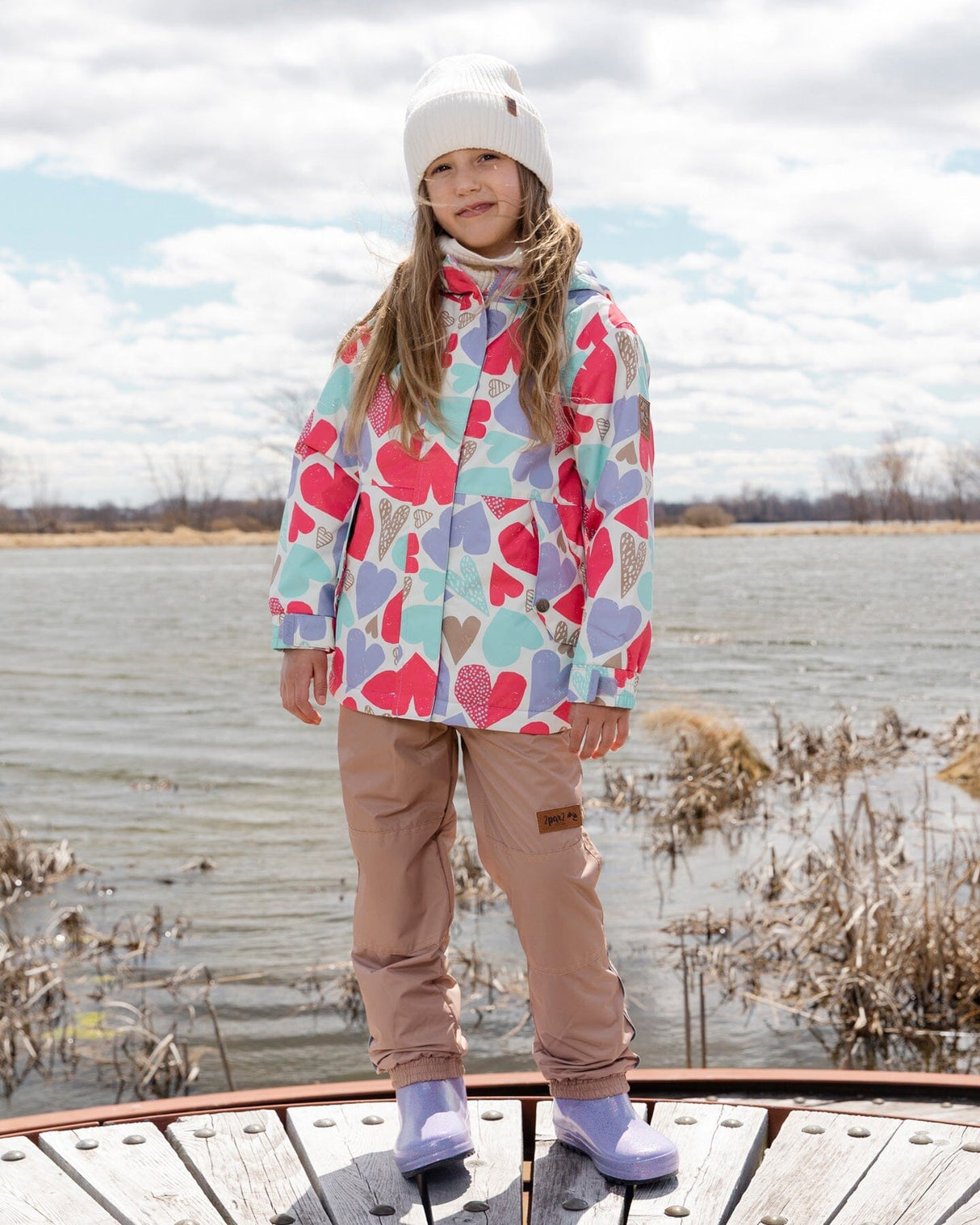 Two-Piece Mid-Season Outerwear Set White Heart Print-1