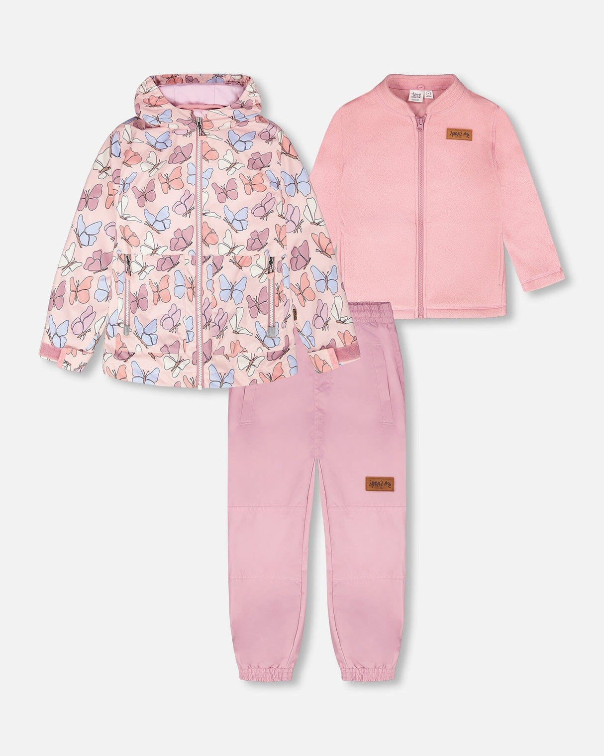 3-In-1 Two-Piece Mid-Season Outerwear Set Pink With Printed Butterflies-0