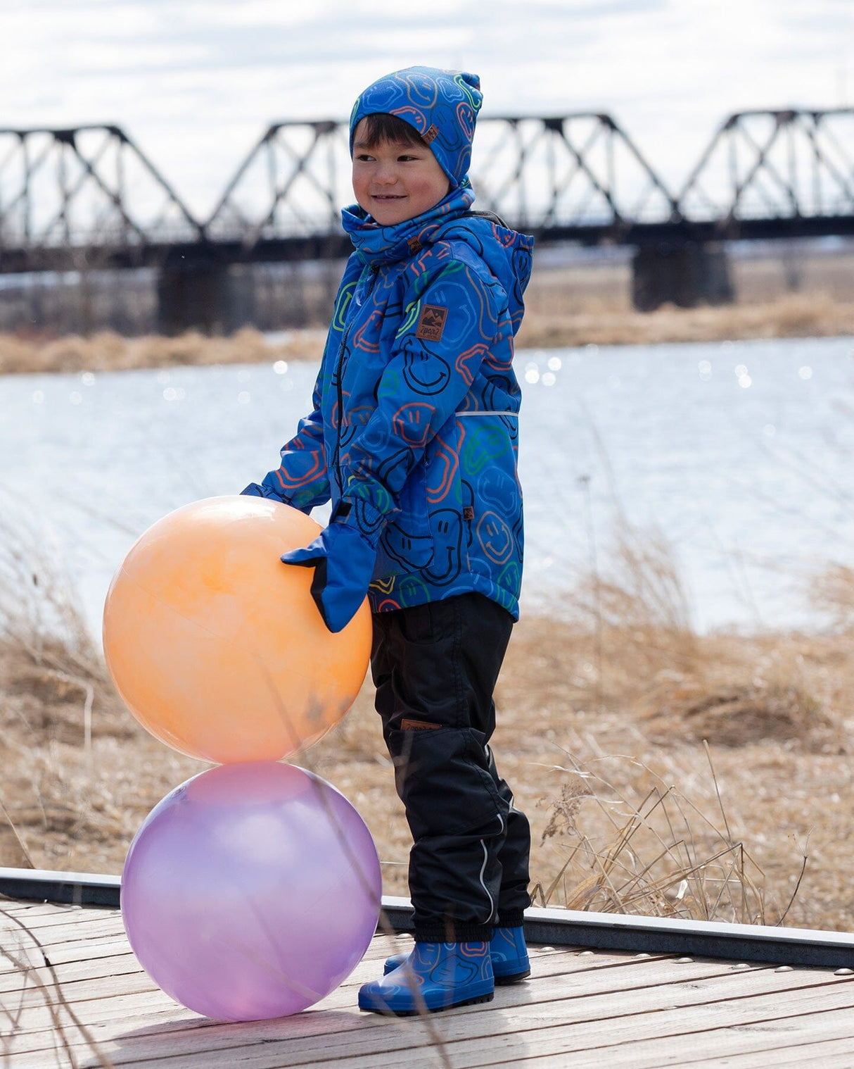 Two-Piece Mid-Season Outerwear Set Blue Printed Smileys-1