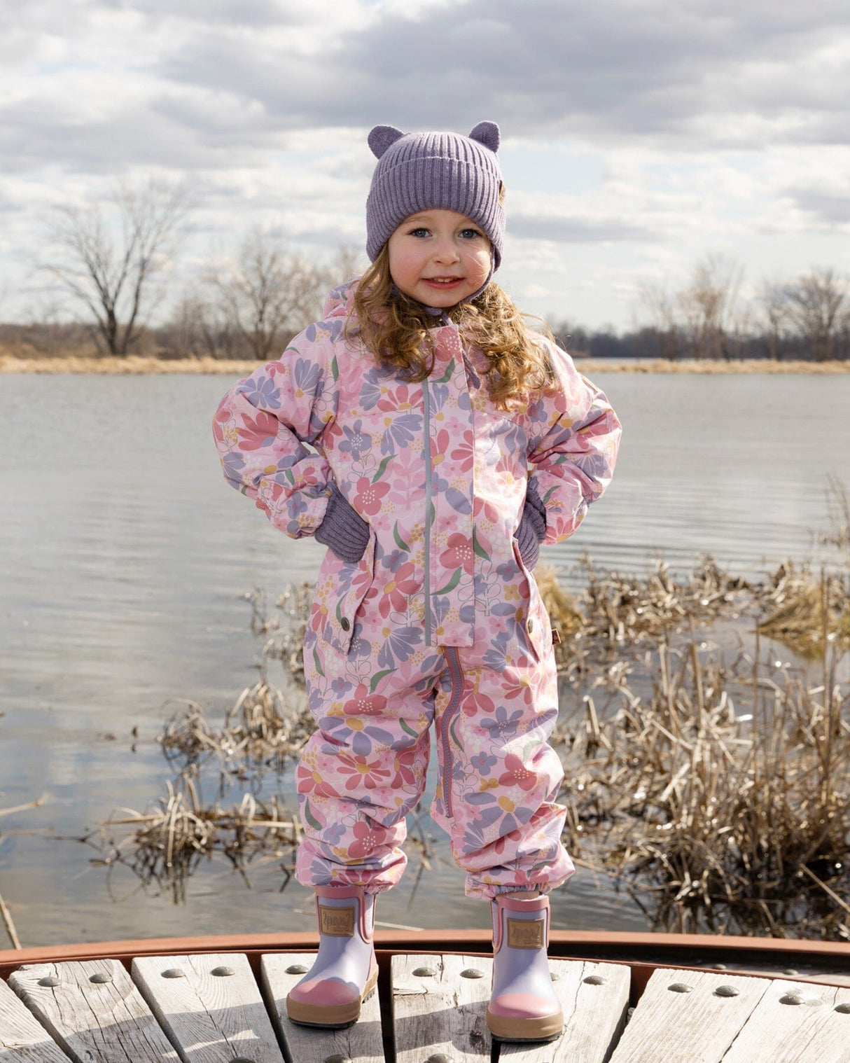Baby Mid-Season One-Piece Outerwear With Hat Pink Flower Print-2
