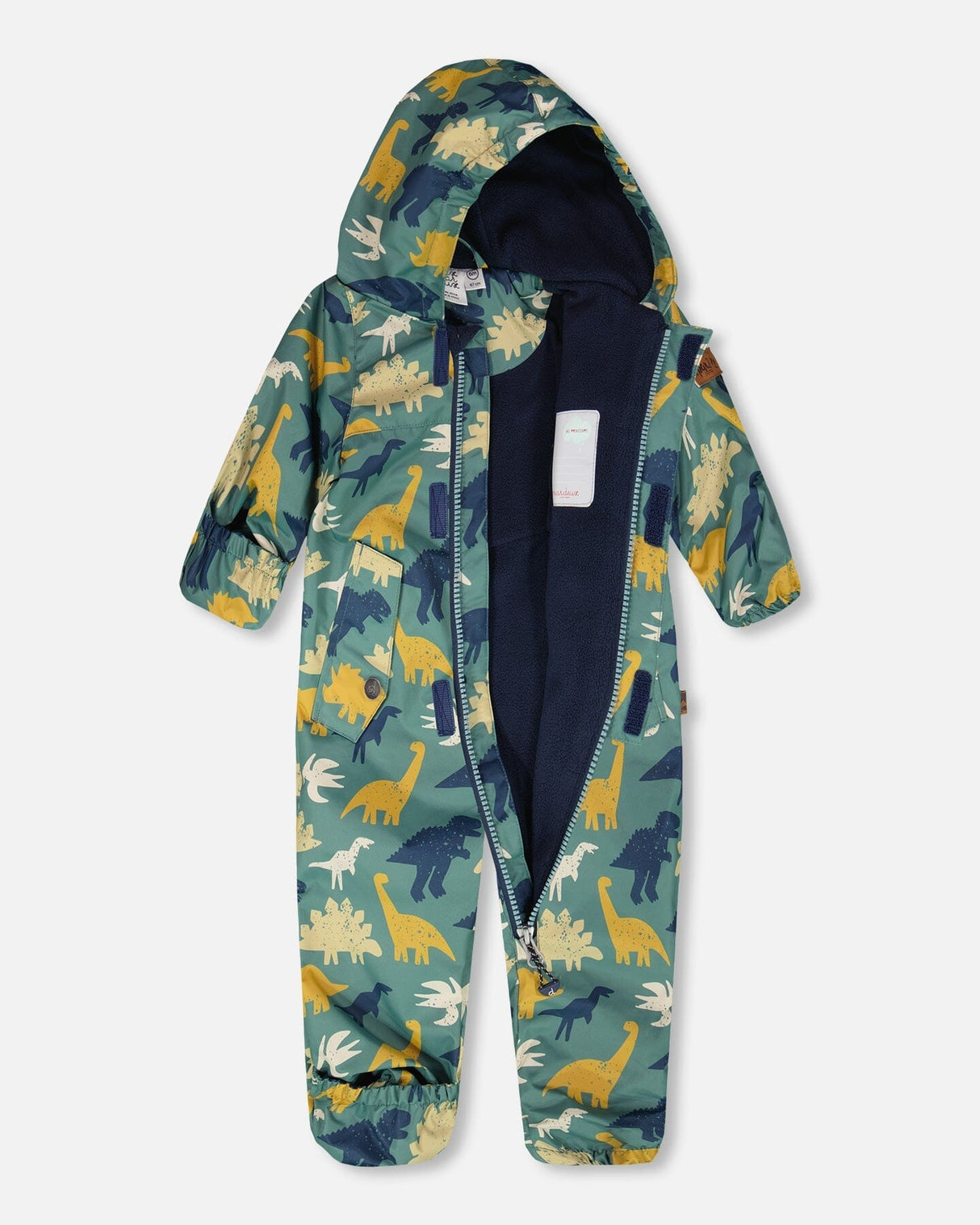 Baby Mid-Season One-Piece Outerwear With Hat Green Dinosaur Print-3