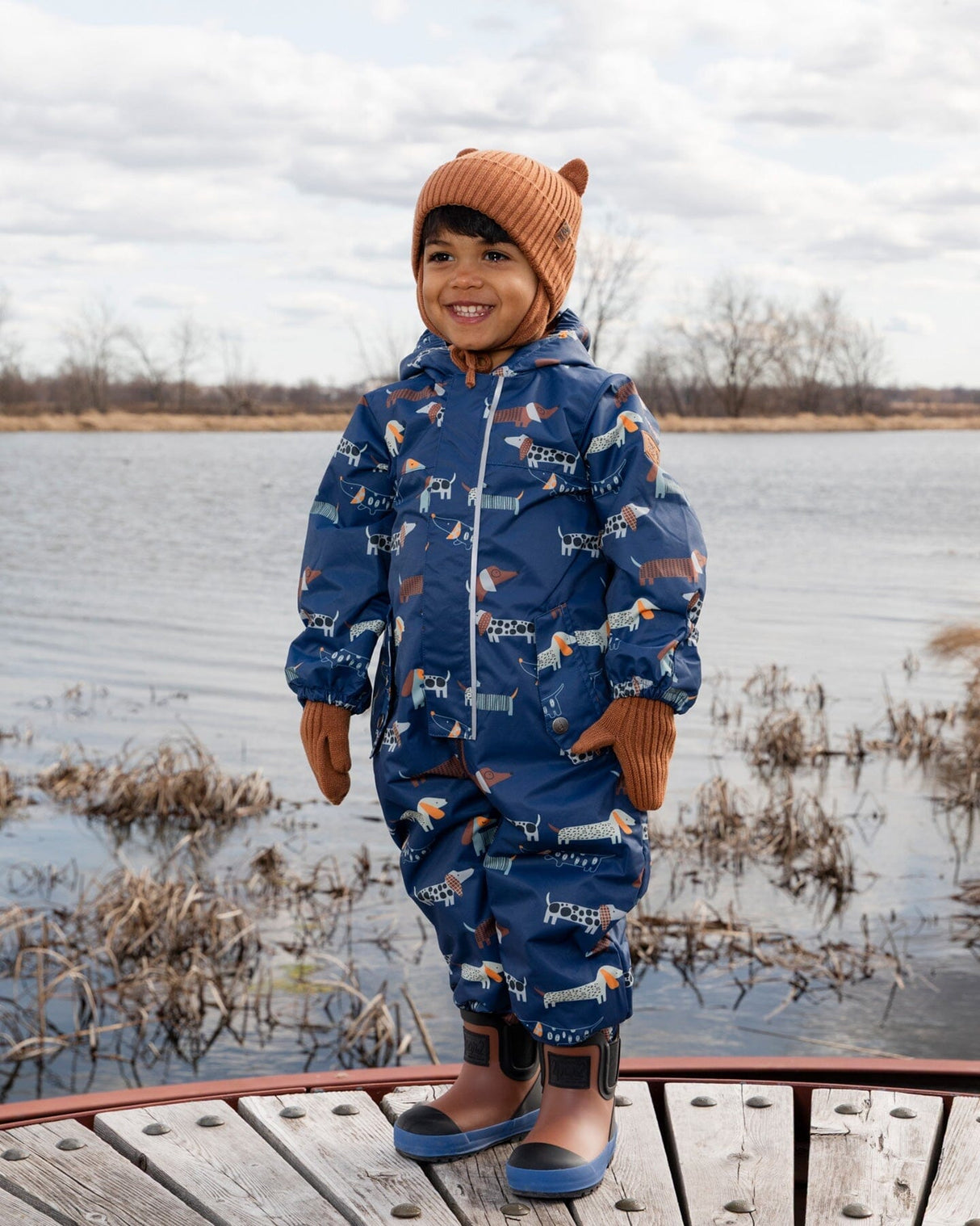Baby Mid-Season One-Piece Outerwear With Hat Blue Dog Print-2