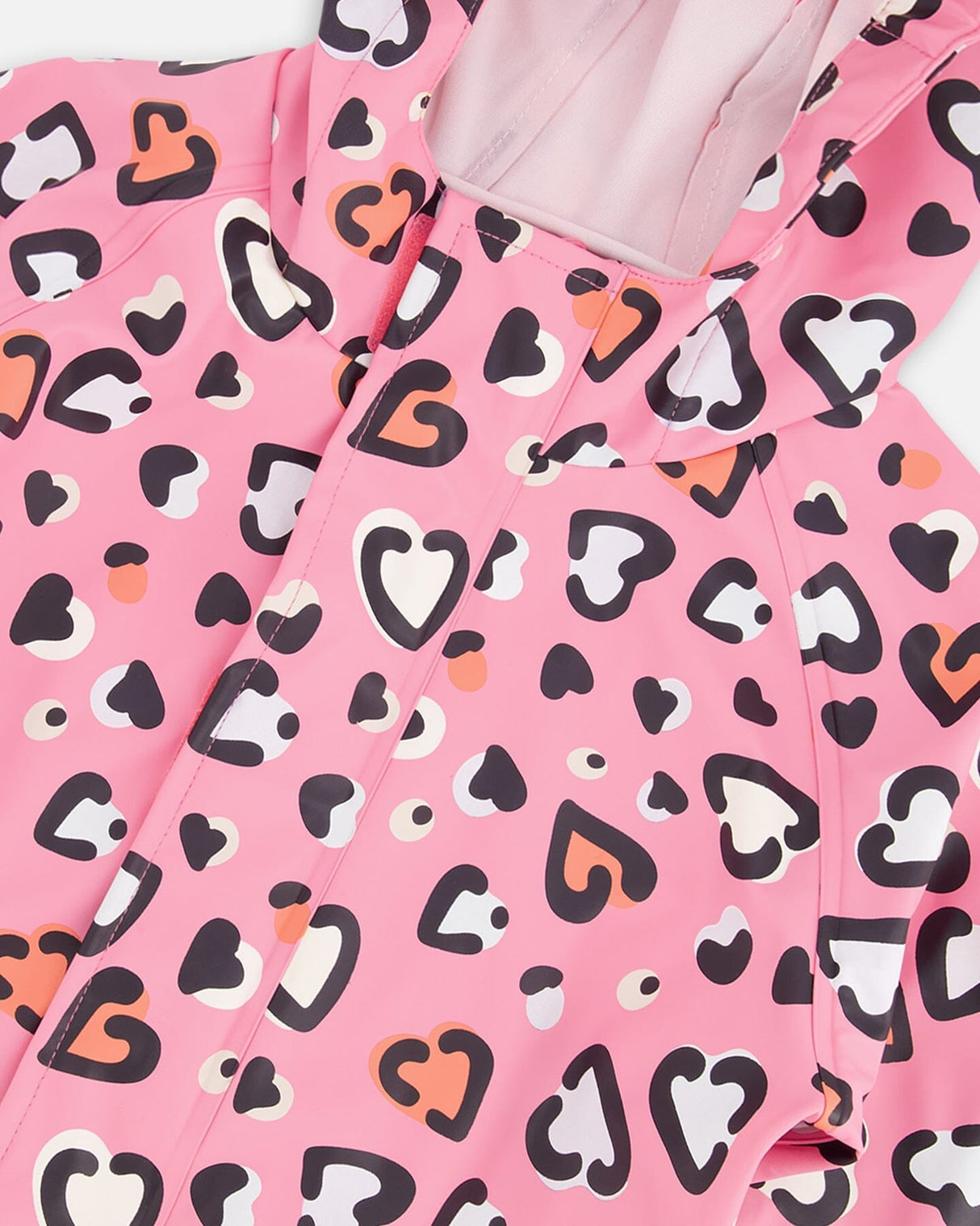 Rain One-Piece In Polyurethane Pink Heart Print-4