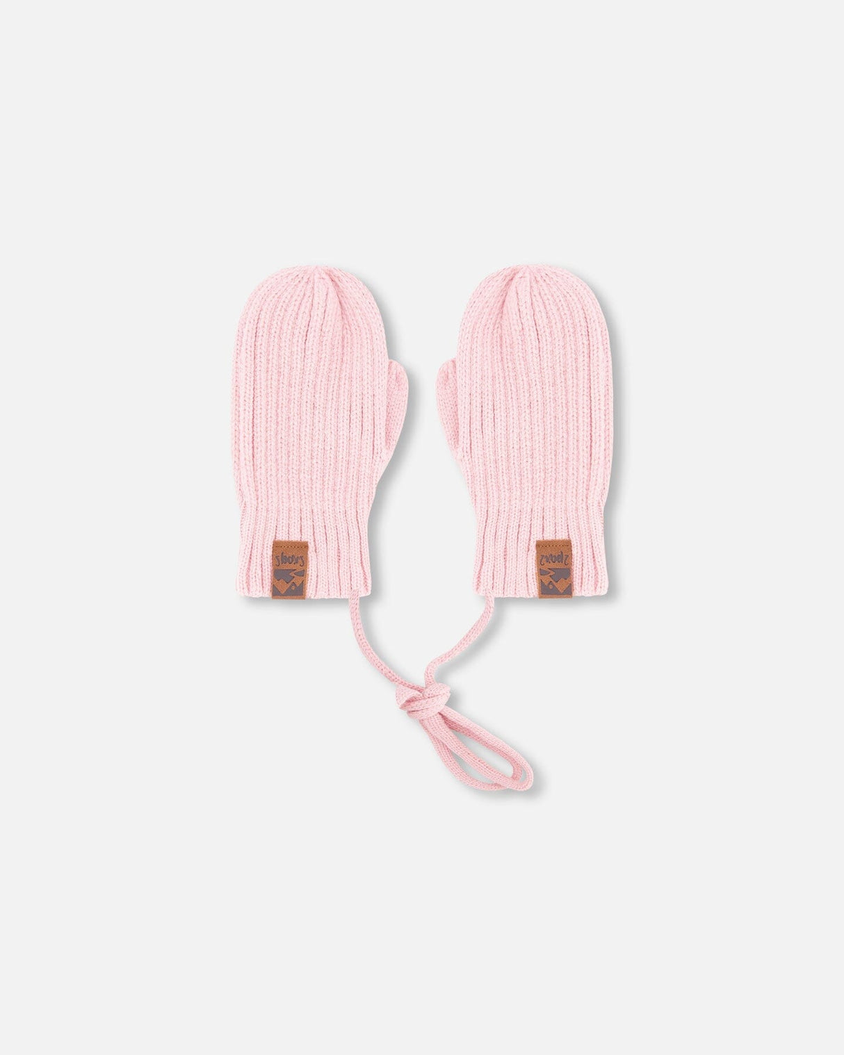 Baby Knit Mittens With Cord Pale Pink-0
