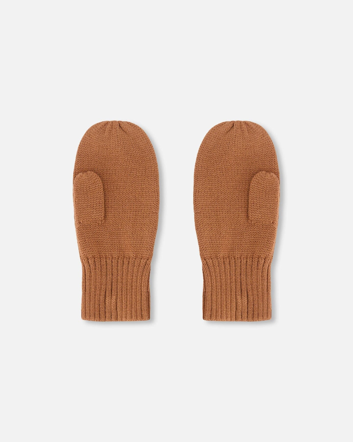 Ribbed Knit Mittens Brown-2