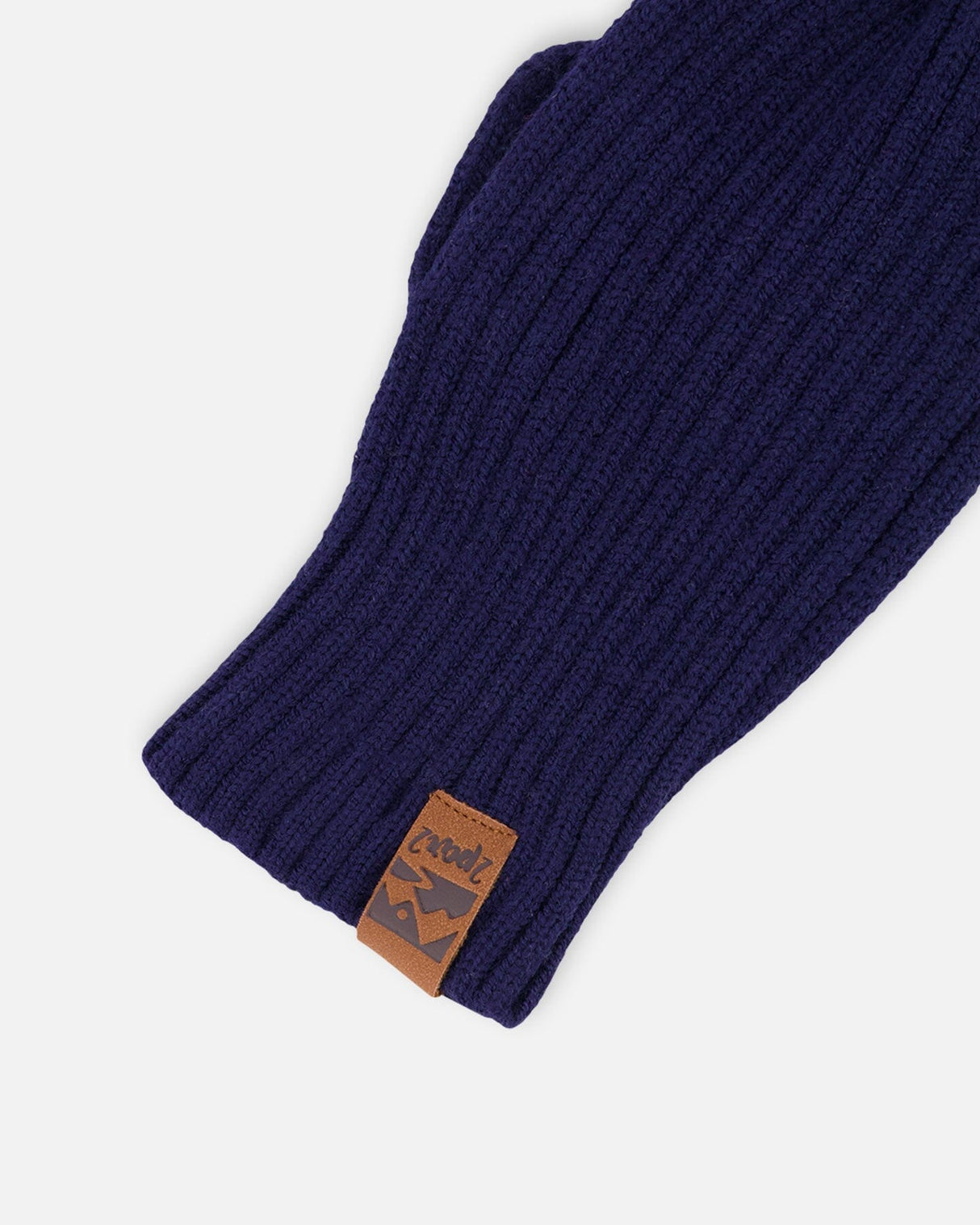 Ribbed Knit Mittens Navy Blue-3