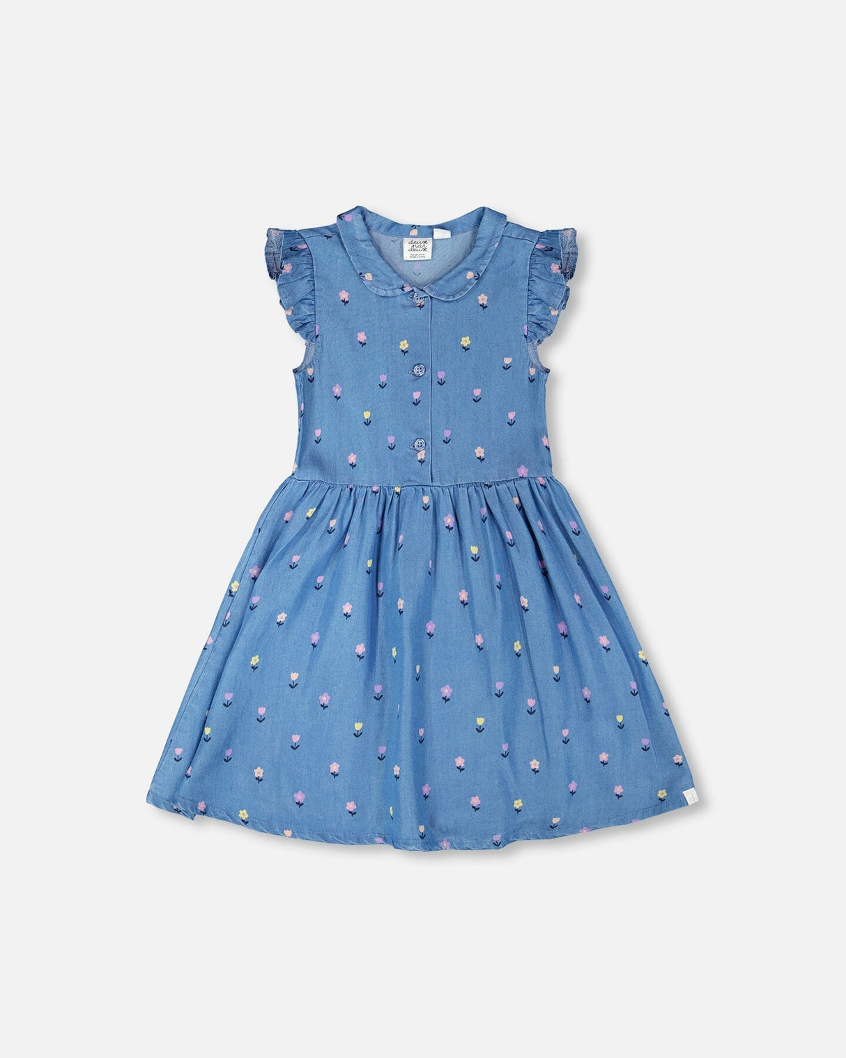 Sleeveless Button Down Dress Blue Flower Print-0