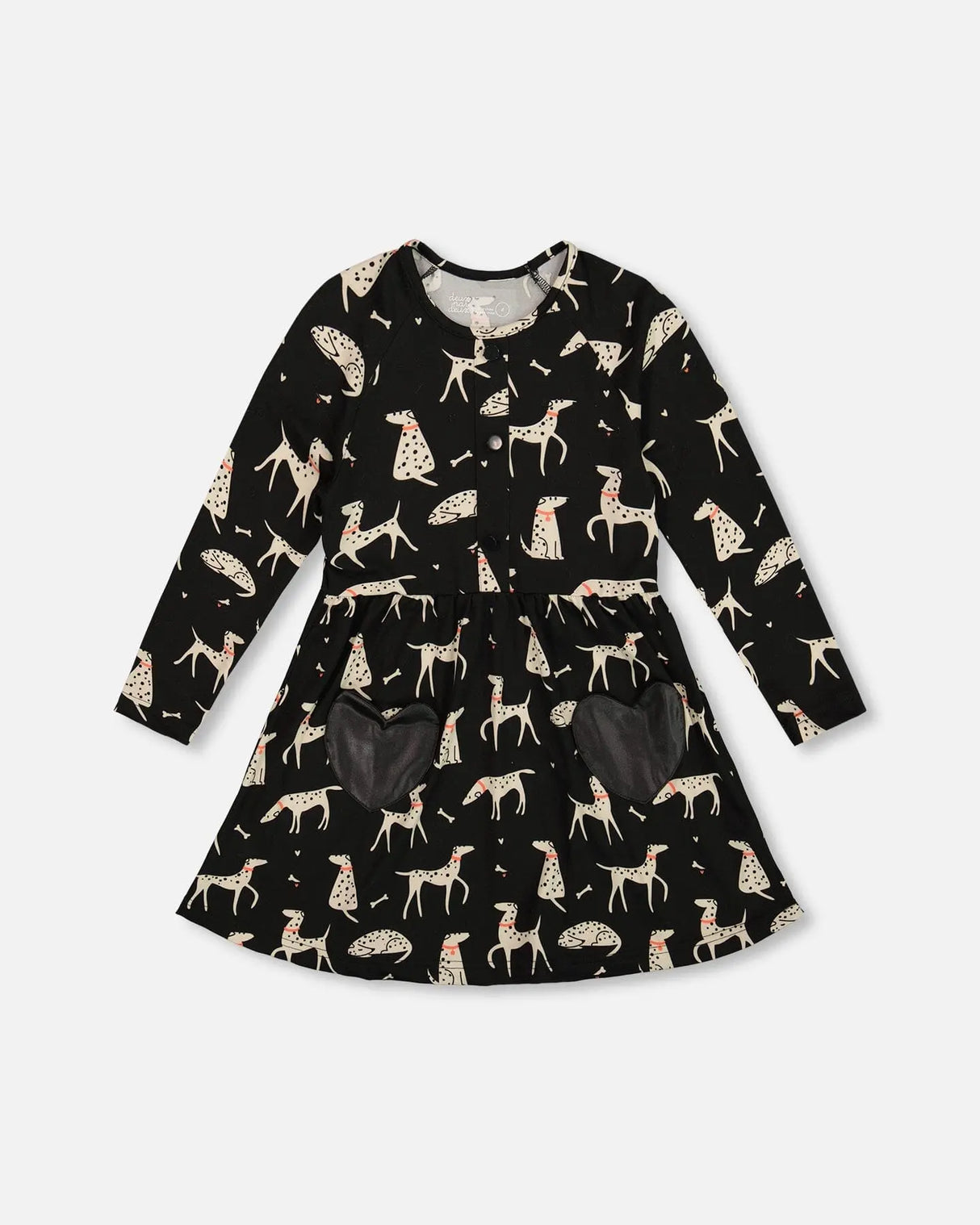 Half Button Jersey Dress Black Dalmatian Print | Deux par Deux | Jenni Kidz