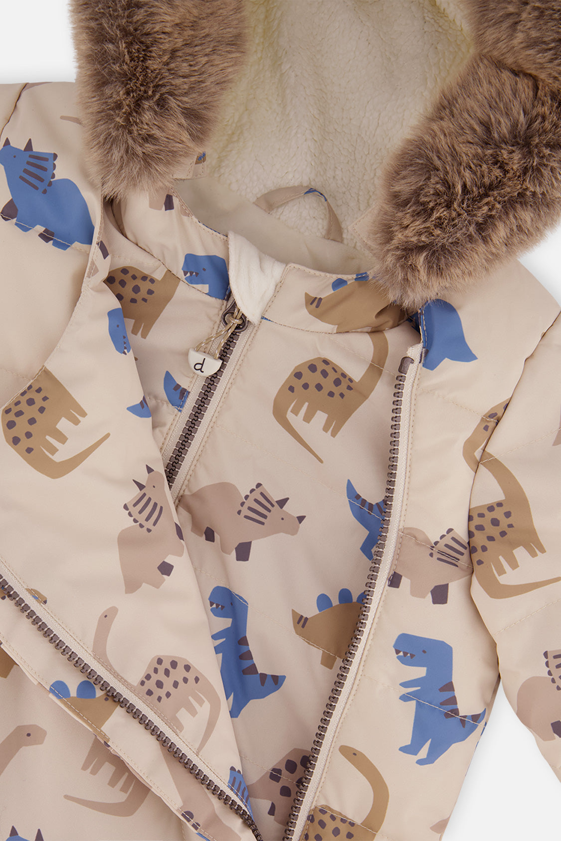 Deux par Deux baby boys' two-piece snowsuit, blue dinosaur print, additional angle