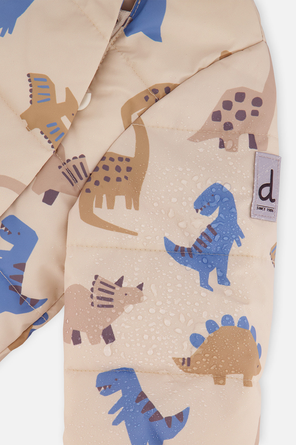 Deux par Deux baby boys' two-piece snowsuit, blue dinosaur print, additional studio angle