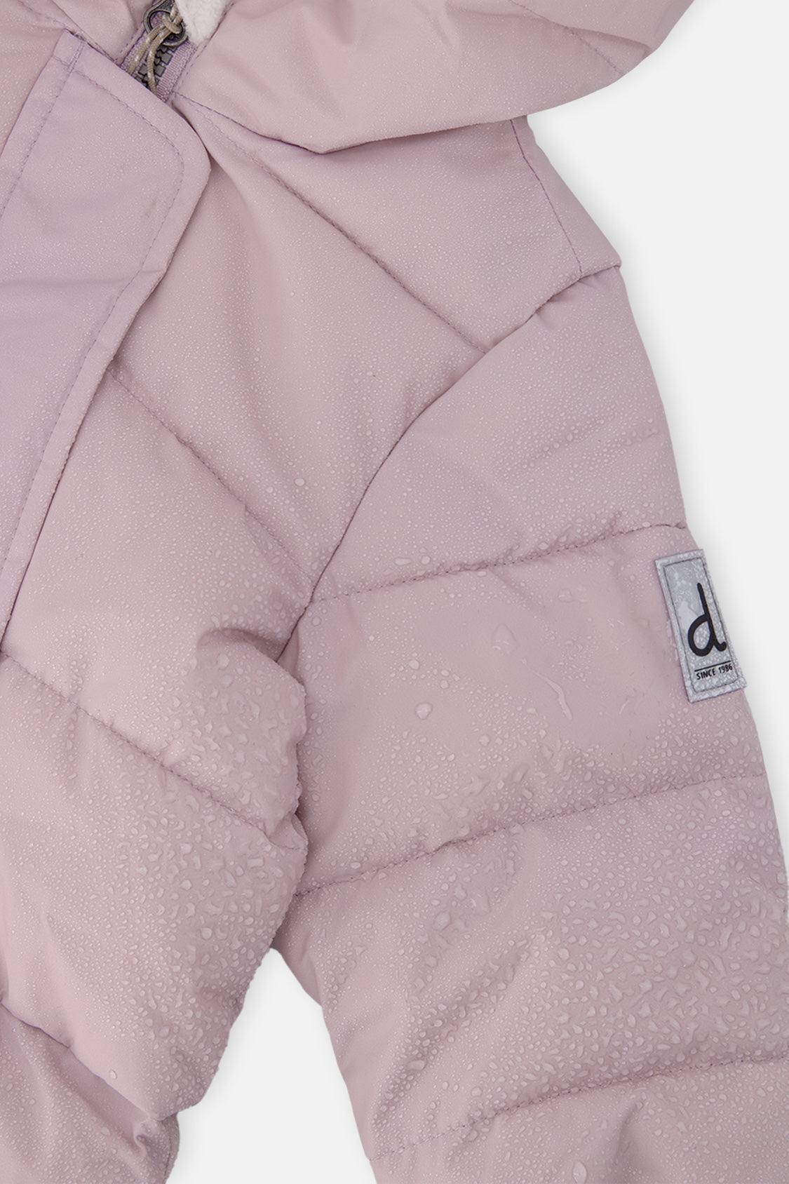 Deux par Deux Baby Cloud one-piece car-seat snowsuit in lavender, another studio view