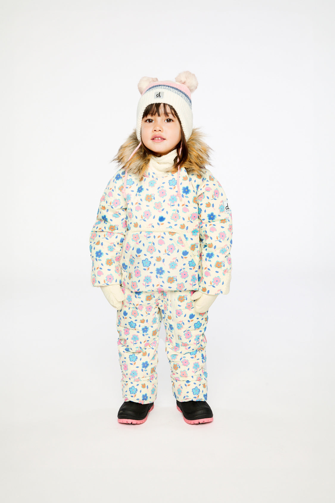 Baby Snug One Piece Snowsuit Adapted For Car Seats White With Floral Print-1