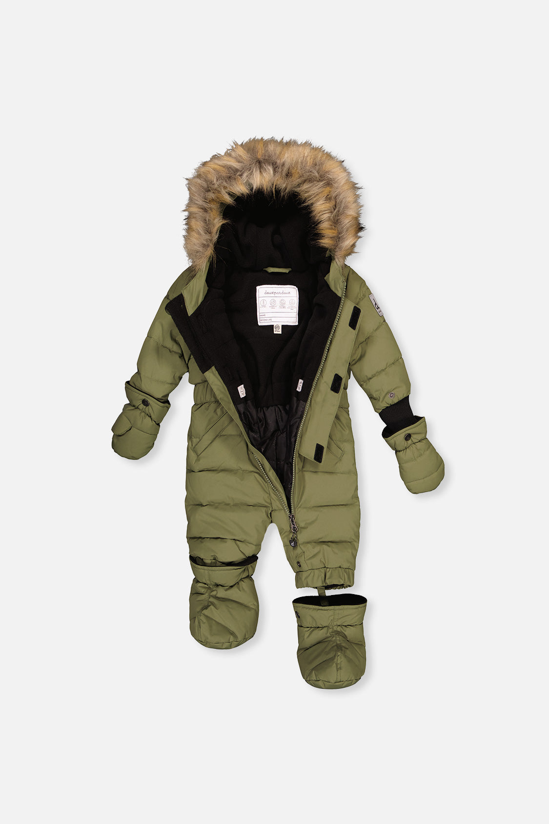 Deux par Deux Baby Original olive green snowsuit, alternate view 3