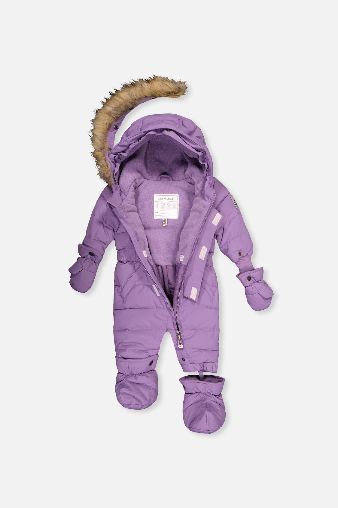 Deux par Deux baby girls' ORIGINAL puffy one-piece snowsuit in violet, additional angle