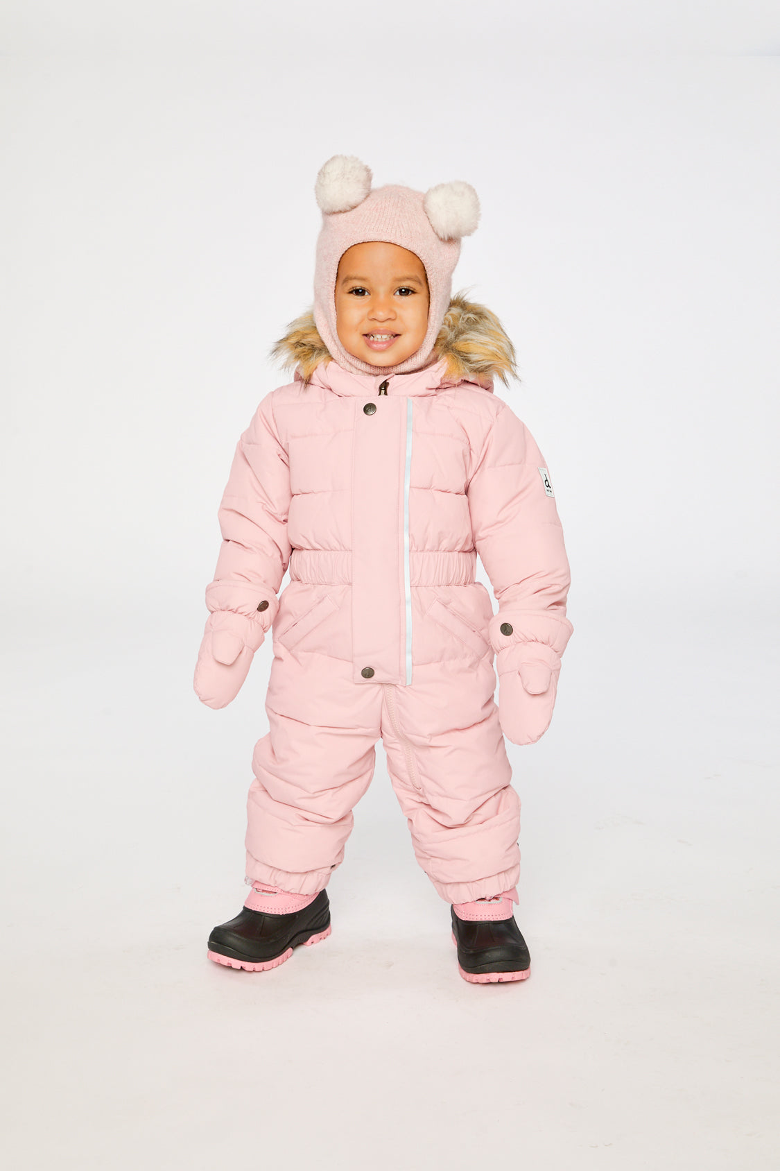 Baby Original One Piece Puffy Snowsuit With Removable Mittens And Boots Pale Dusty Pink-1