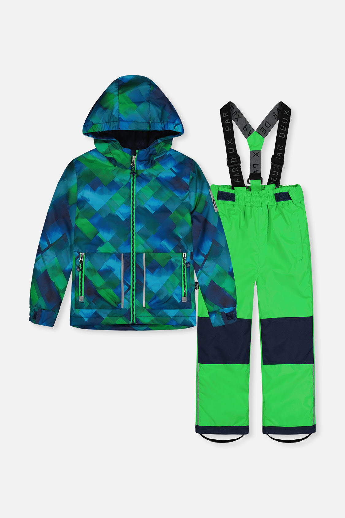 Light Weight Two Piece Chill Snowsuit Blue And Green Checkered Print-0