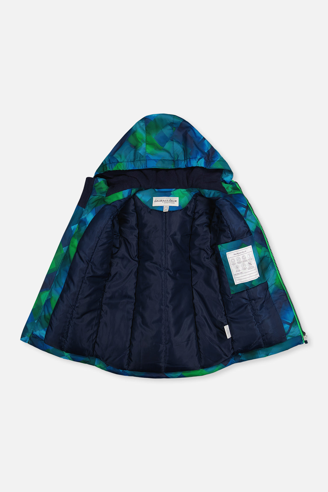 Deux par Deux boys' CHILL lightweight snowsuit, blue and green checkered jacket, additional angle