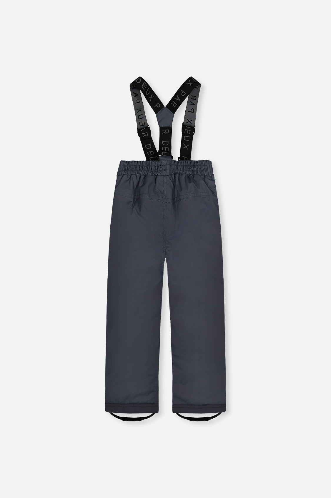 Deux par Deux charcoal CHILL snow pants with suspenders, back view