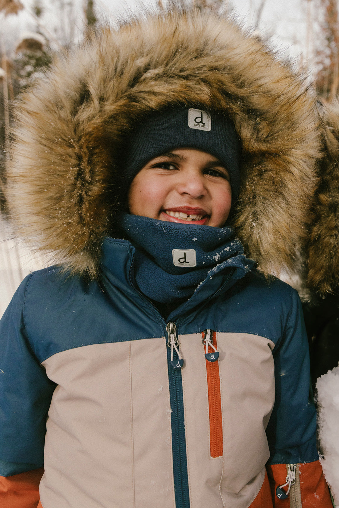 Two Piece Play Snowsuit Navy And Rust Colorblock With Blue Bear Print Pants-2