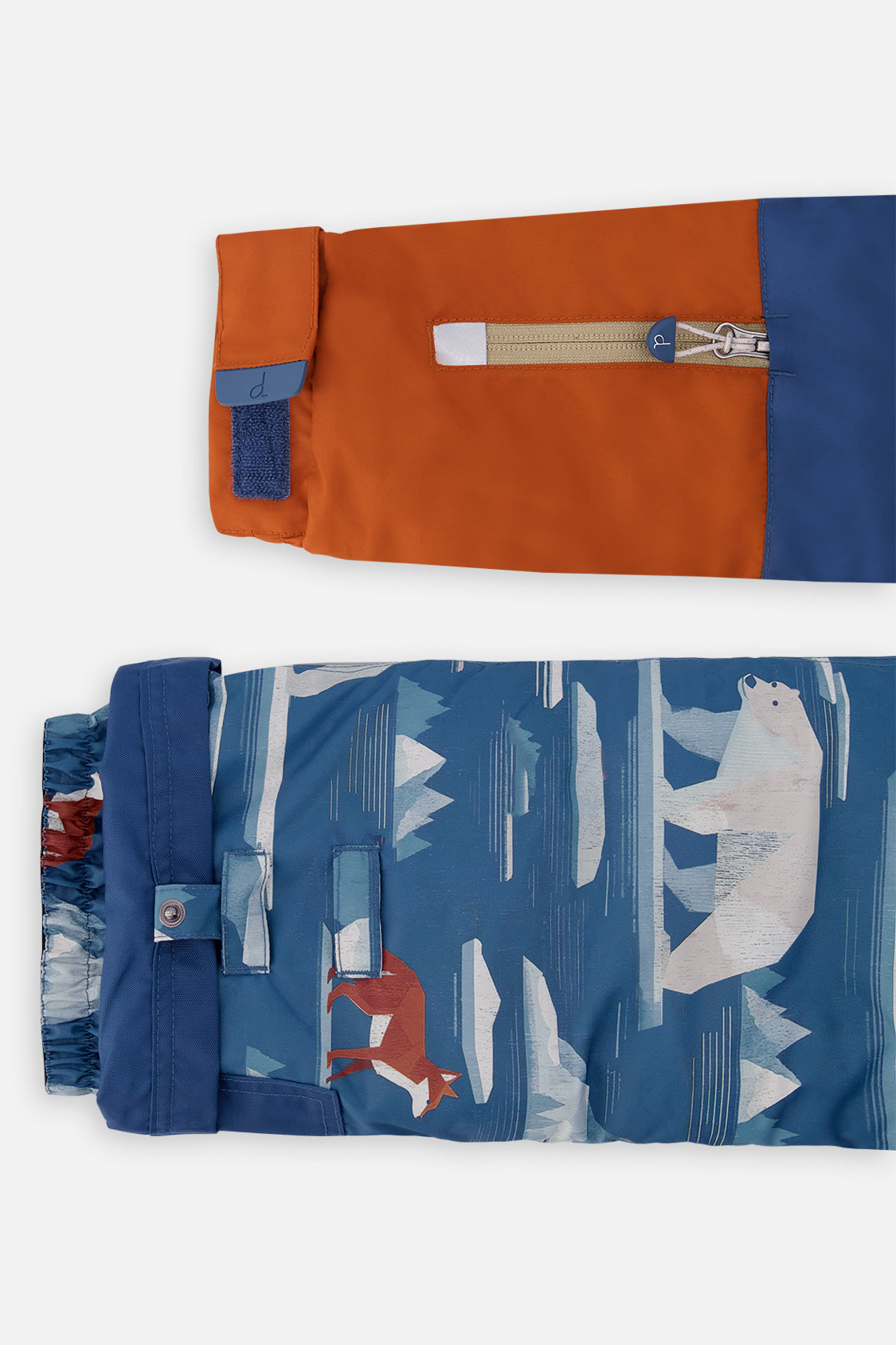 Deux par Deux Two Piece Play Snowsuit Navy And Rust Colorblock With Blue Bear Print Pants