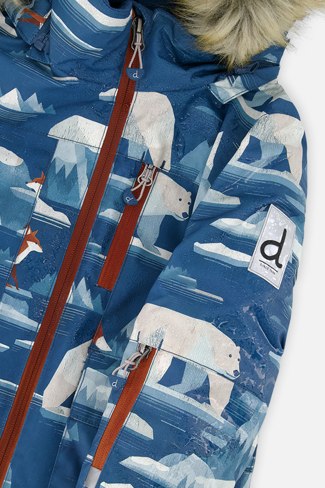 Deux par Deux Two Piece Play Snowsuit Blue Bear Print With Rust Pants