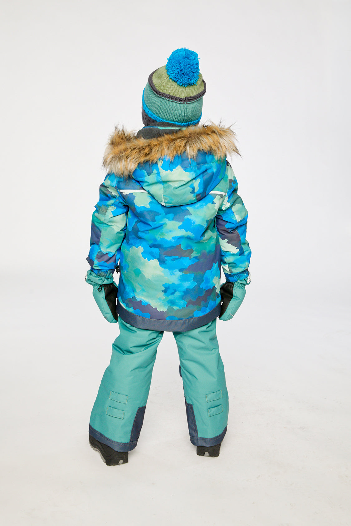 Two Piece Play Snowsuit Blue Camouflage Print With Green Pants-3