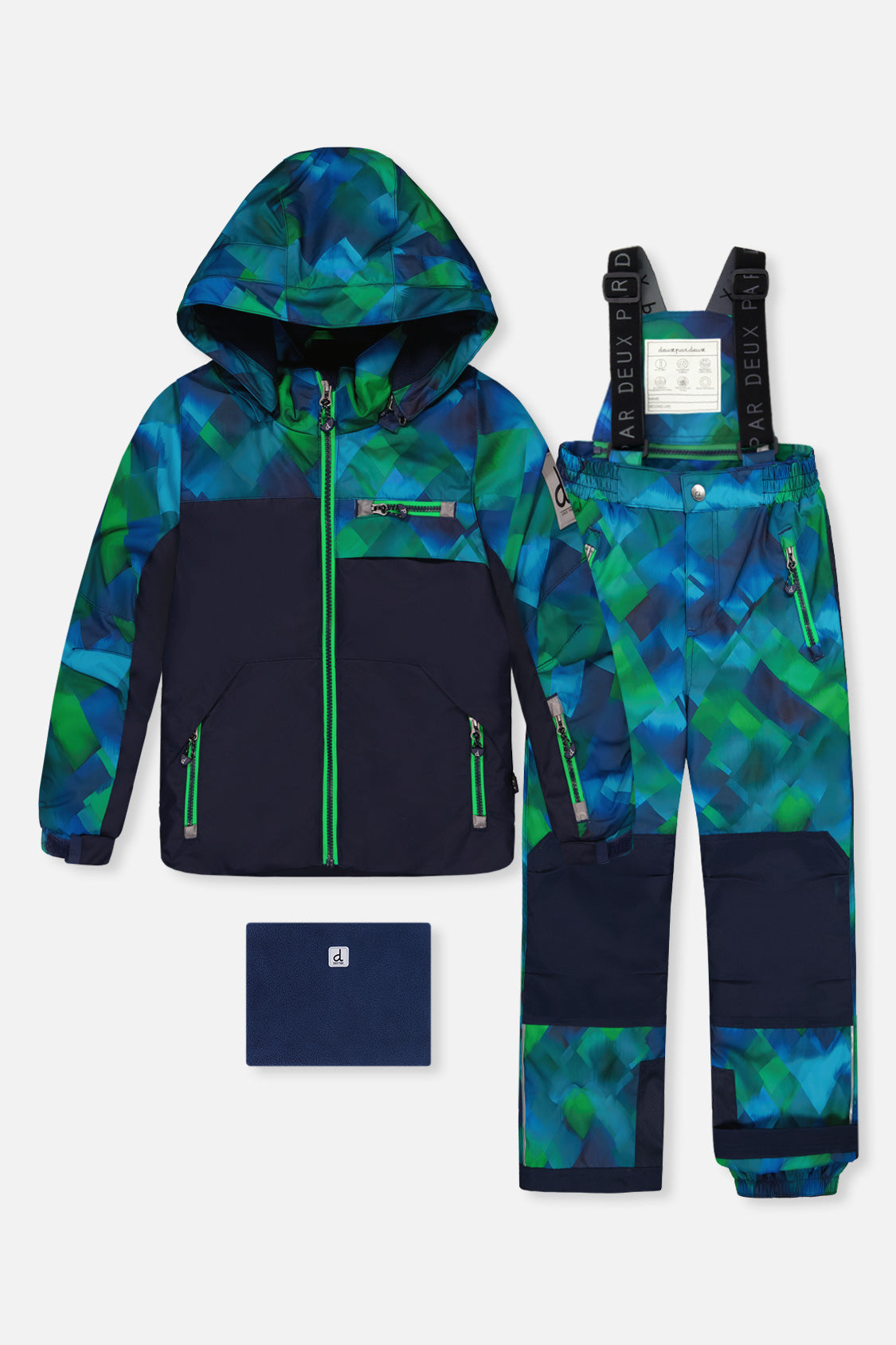 Two Piece Play Snowsuit Blue And Green Checkered Print-0