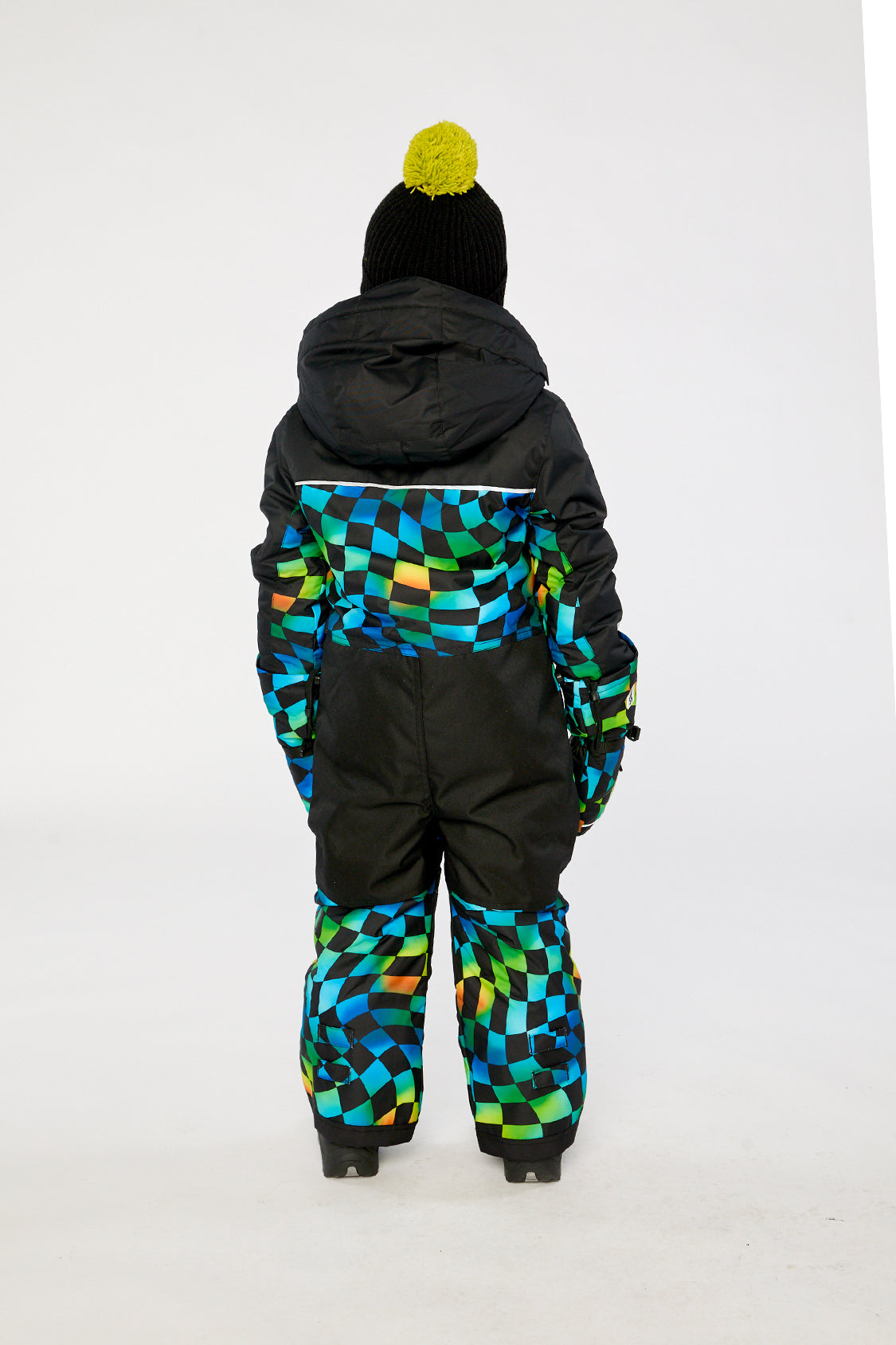Kids One Piece Play Snowsuit Blue Checkered Print-3