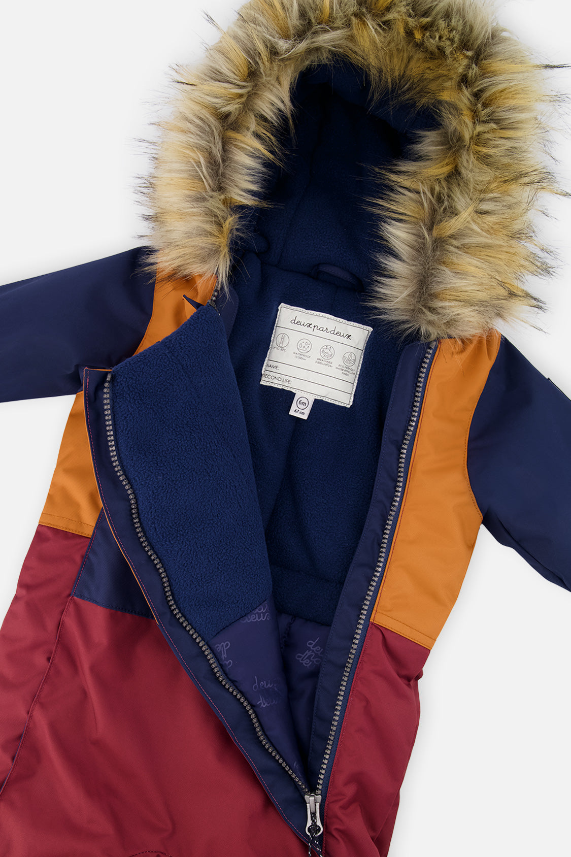 Deux par Deux baby boys' one-piece car-seat snowsuit in burgundy, additional angle
